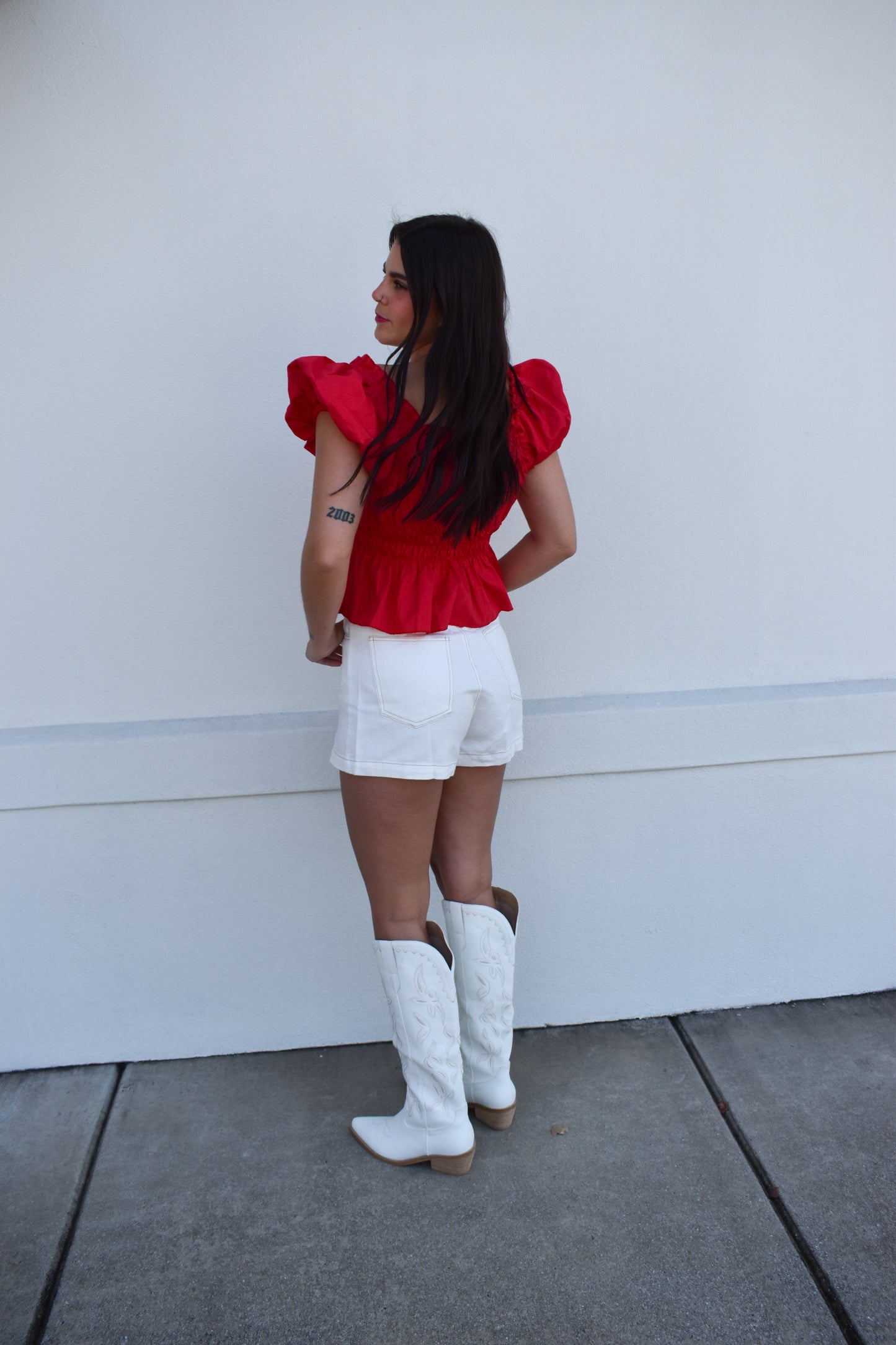 Poplin V Neck Ruffle Blouse