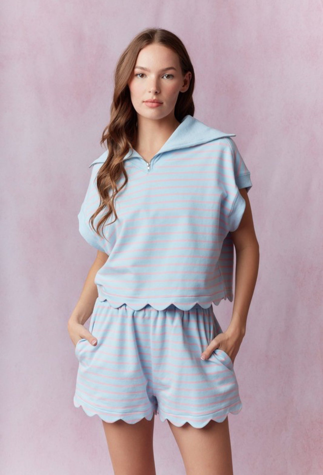 Stripe French Terry Scallop Top