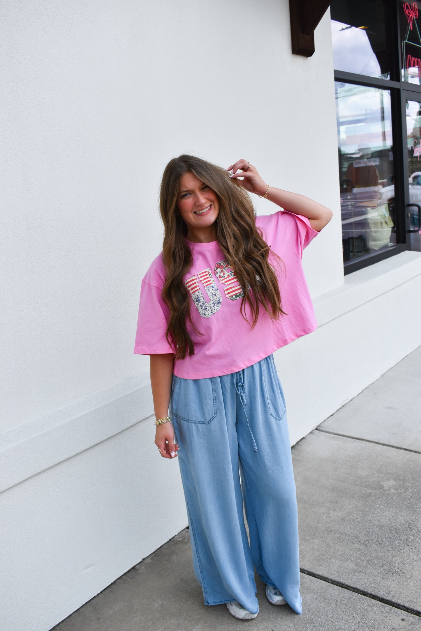 Light Denim Flowy Tie Pants