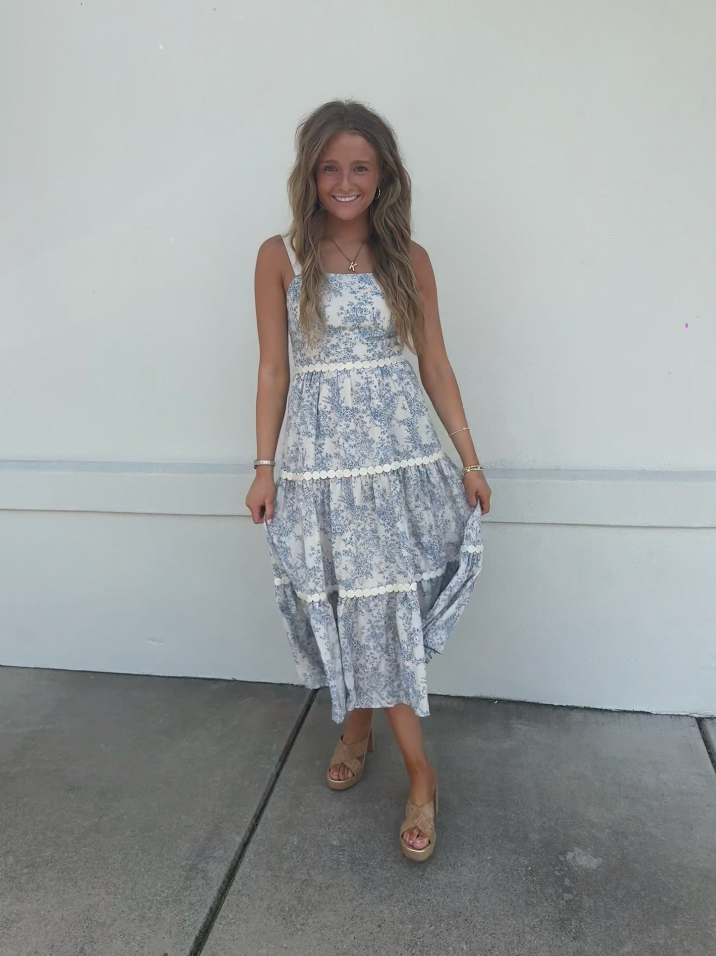 Paisley Floral Midi Blue Dress