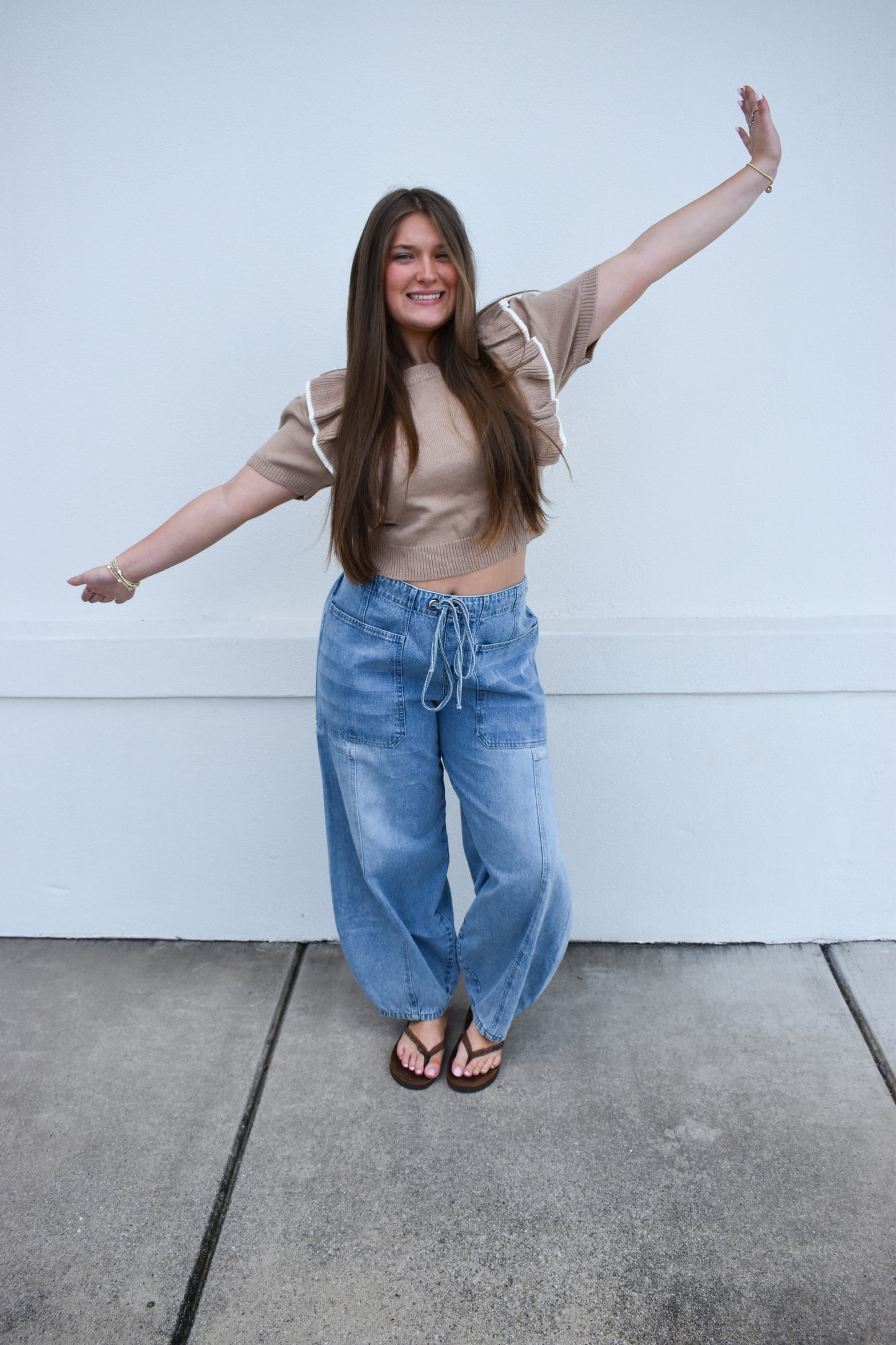 Cropped Sweater W/ Ruffles
