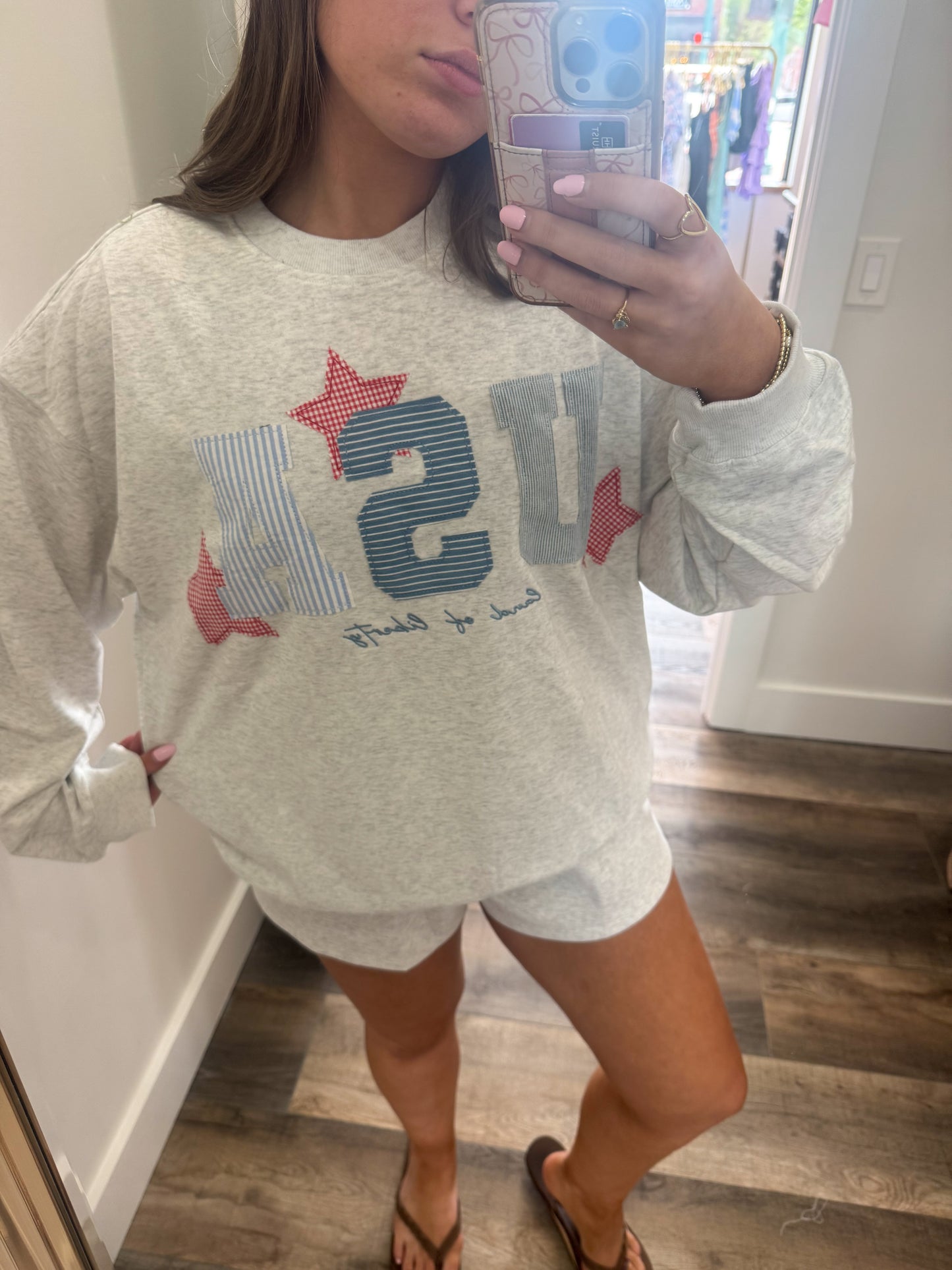 *Restock* USA Patchwork Crewneck: Grey