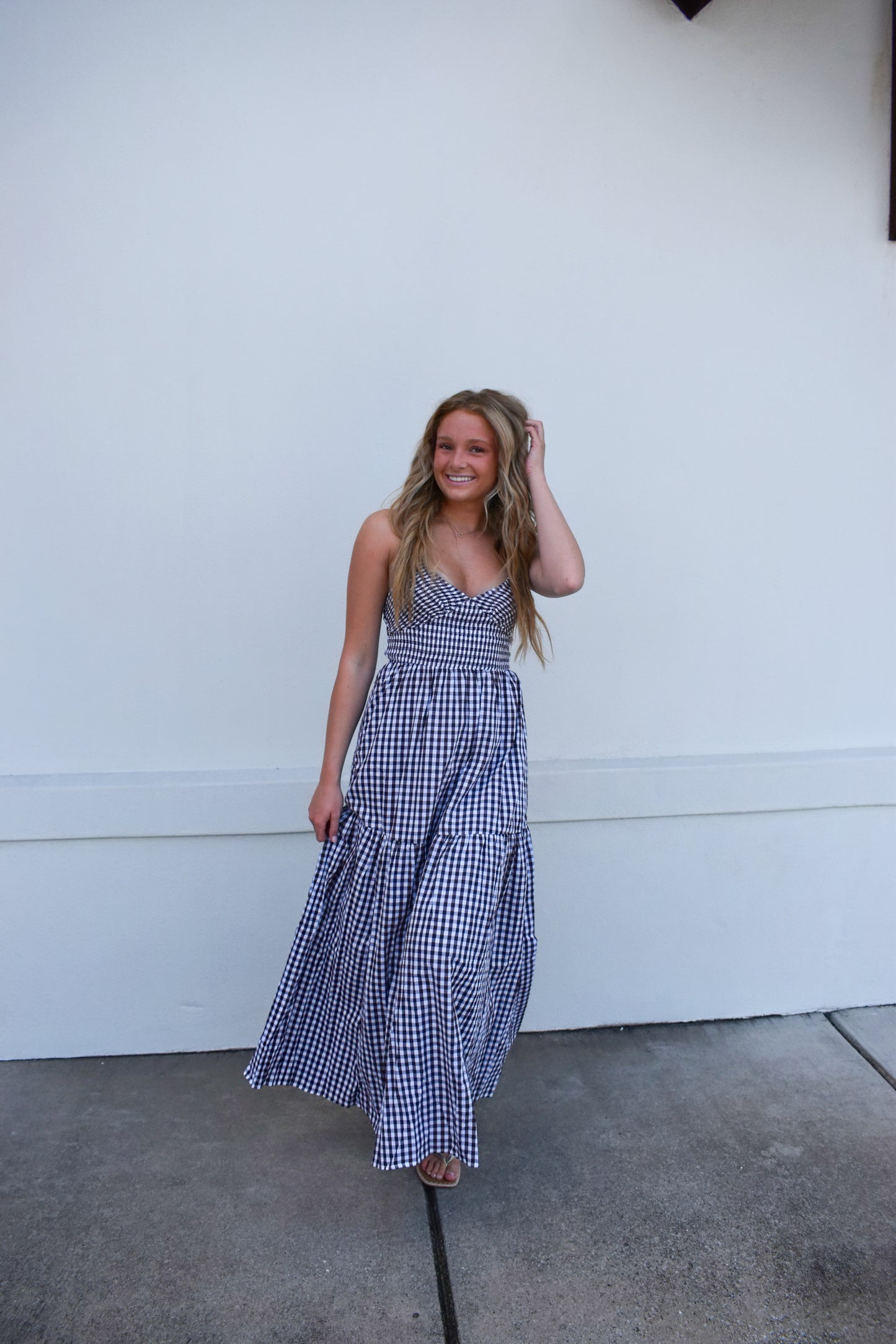 Checkered Print Cross Back Maxi Dress