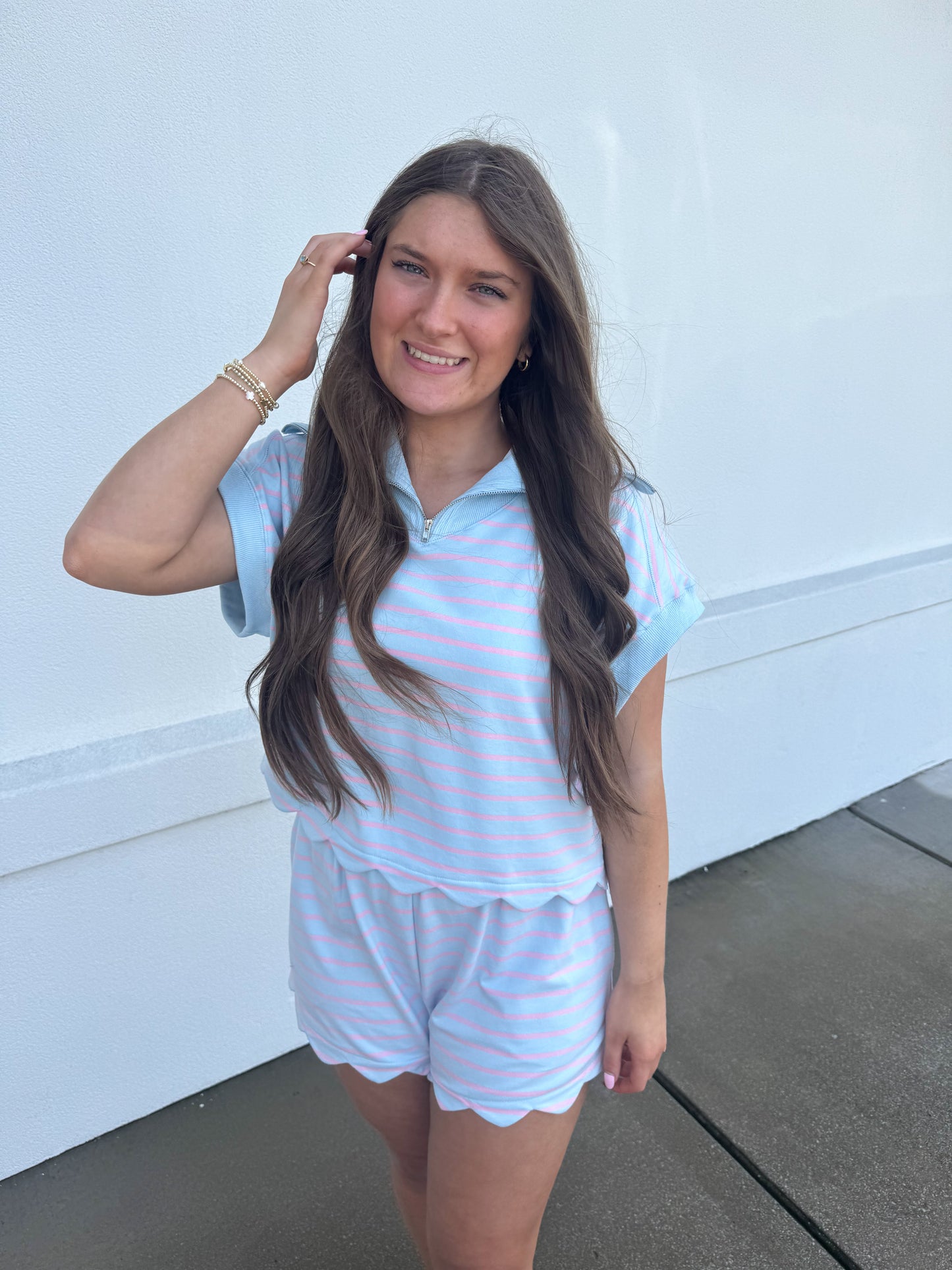 Stripe French Terry Scallop Shorts