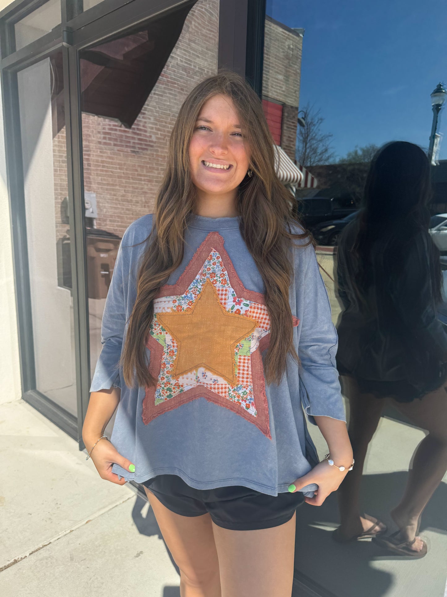 Star Patched Top-Dusty Navy