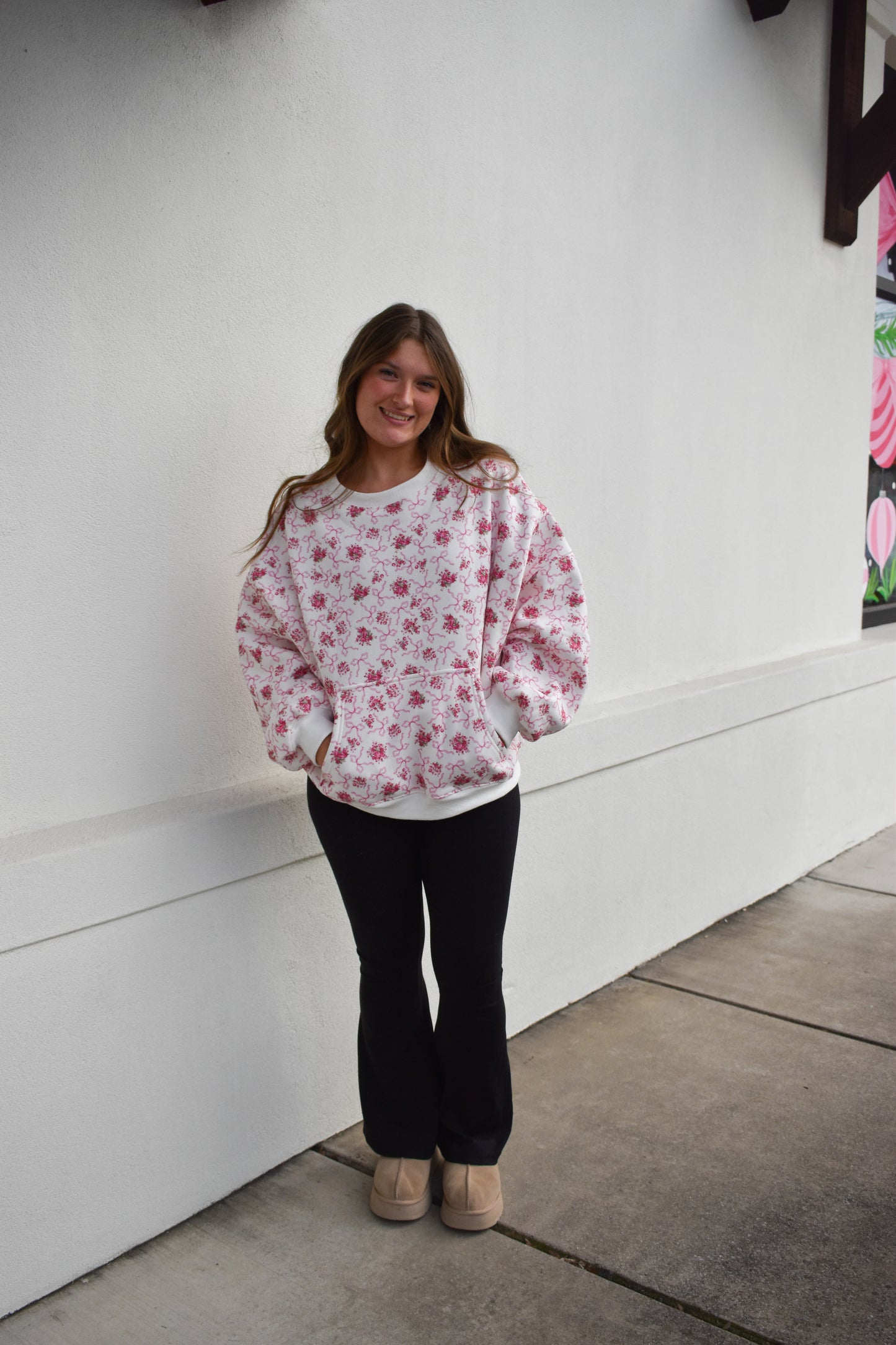 Floral Print Fleece Crew Neck