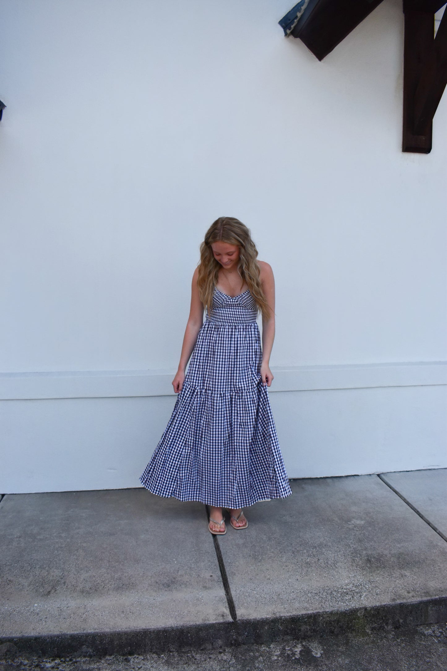 Checkered Print Cross Back Maxi Dress
