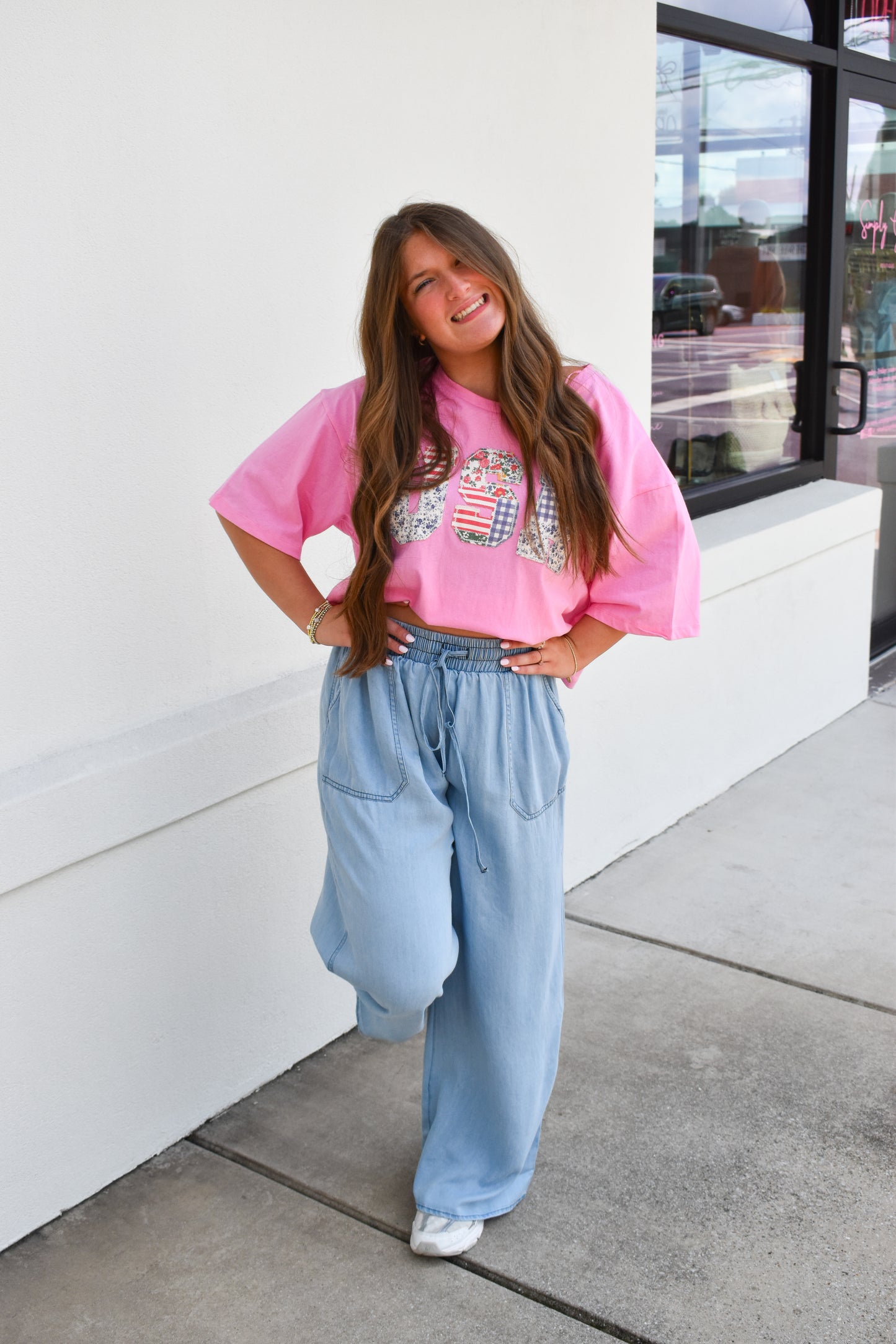 Light Denim Flowy Tie Pants