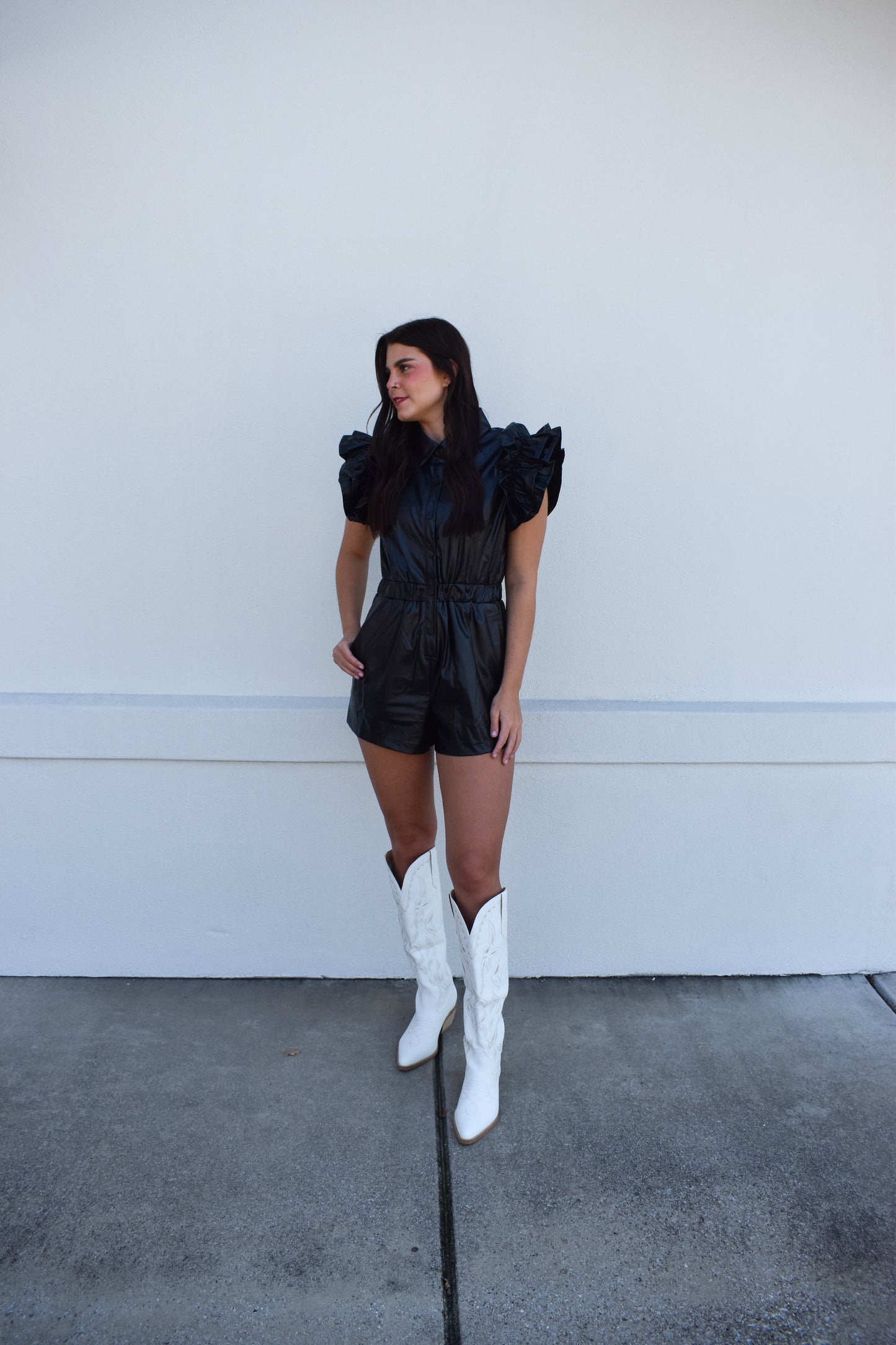 Liza Button Down Ruffle Romper