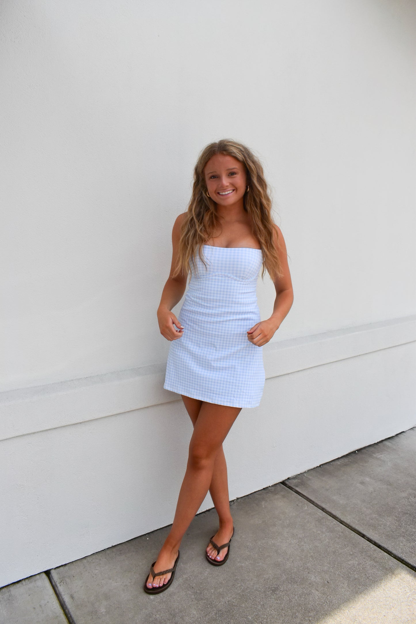 Gingham Sweetheart Dress: Blue