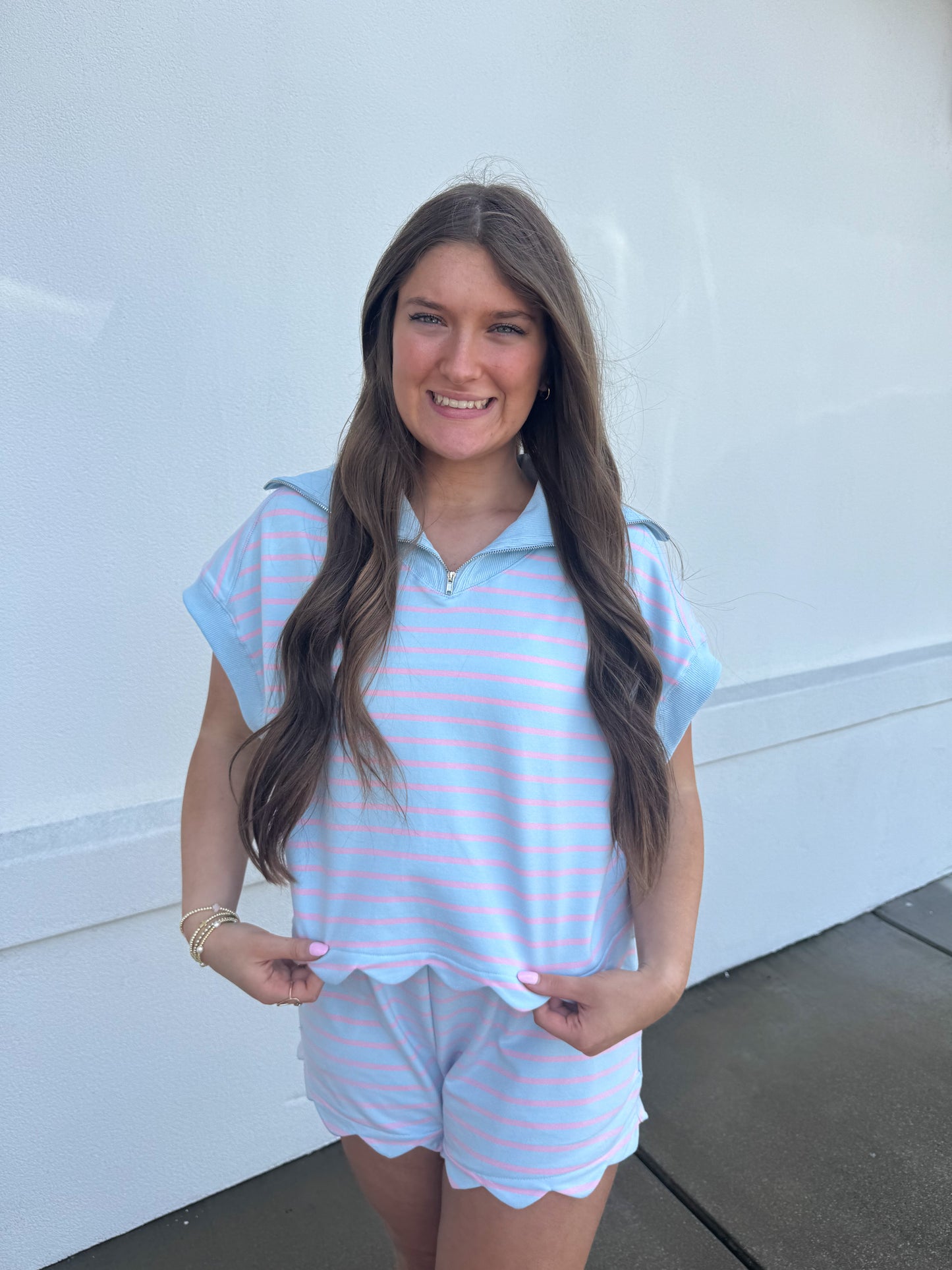 Stripe French Terry Scallop Top