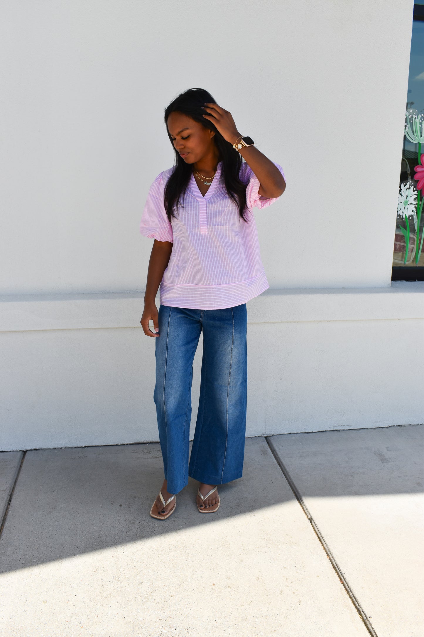 Whisper of Color Airy Cotton Blend Bubble Stripe Blouse