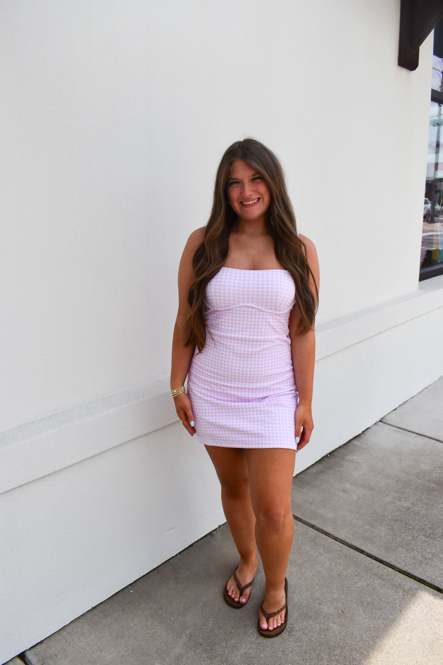 Gingham Sweetheart Dress: Pink