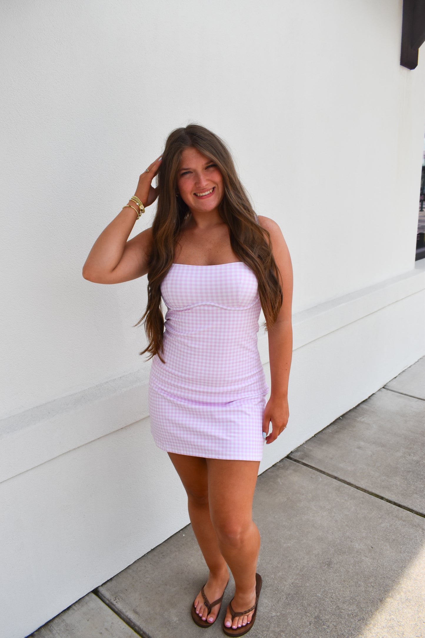Gingham Sweetheart Dress: Pink