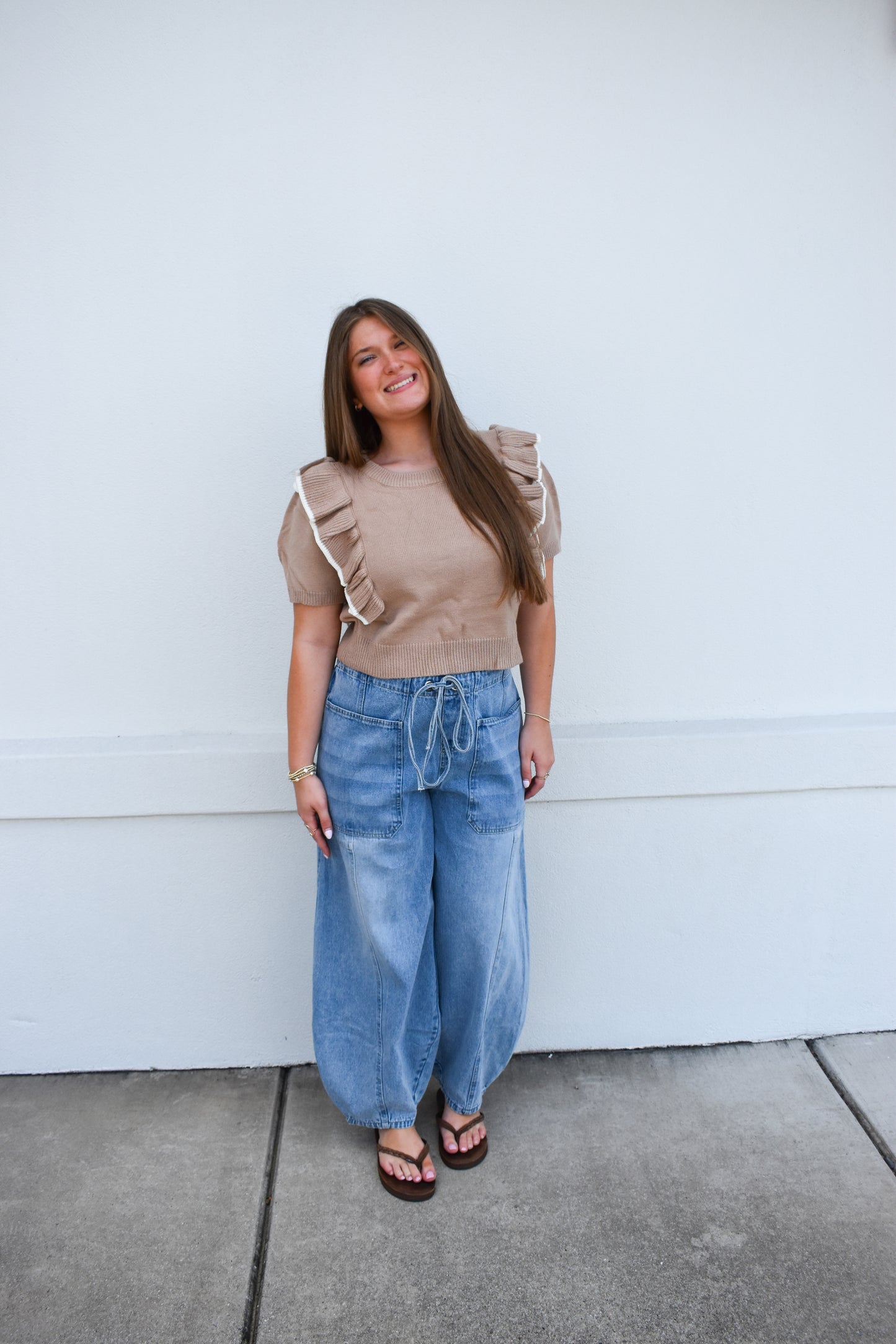 Cropped Sweater W/ Ruffles