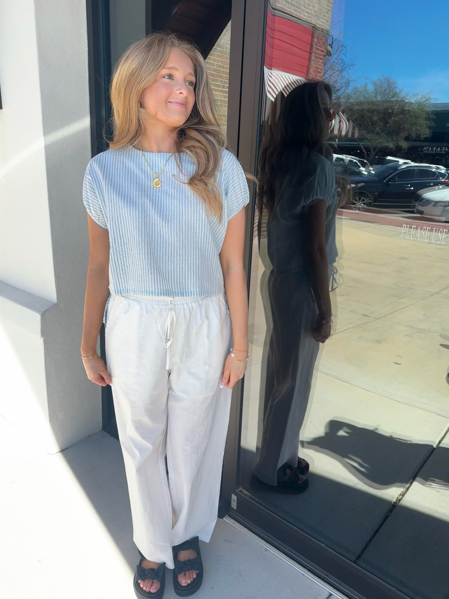 Double-Tie Striped Top: Blue