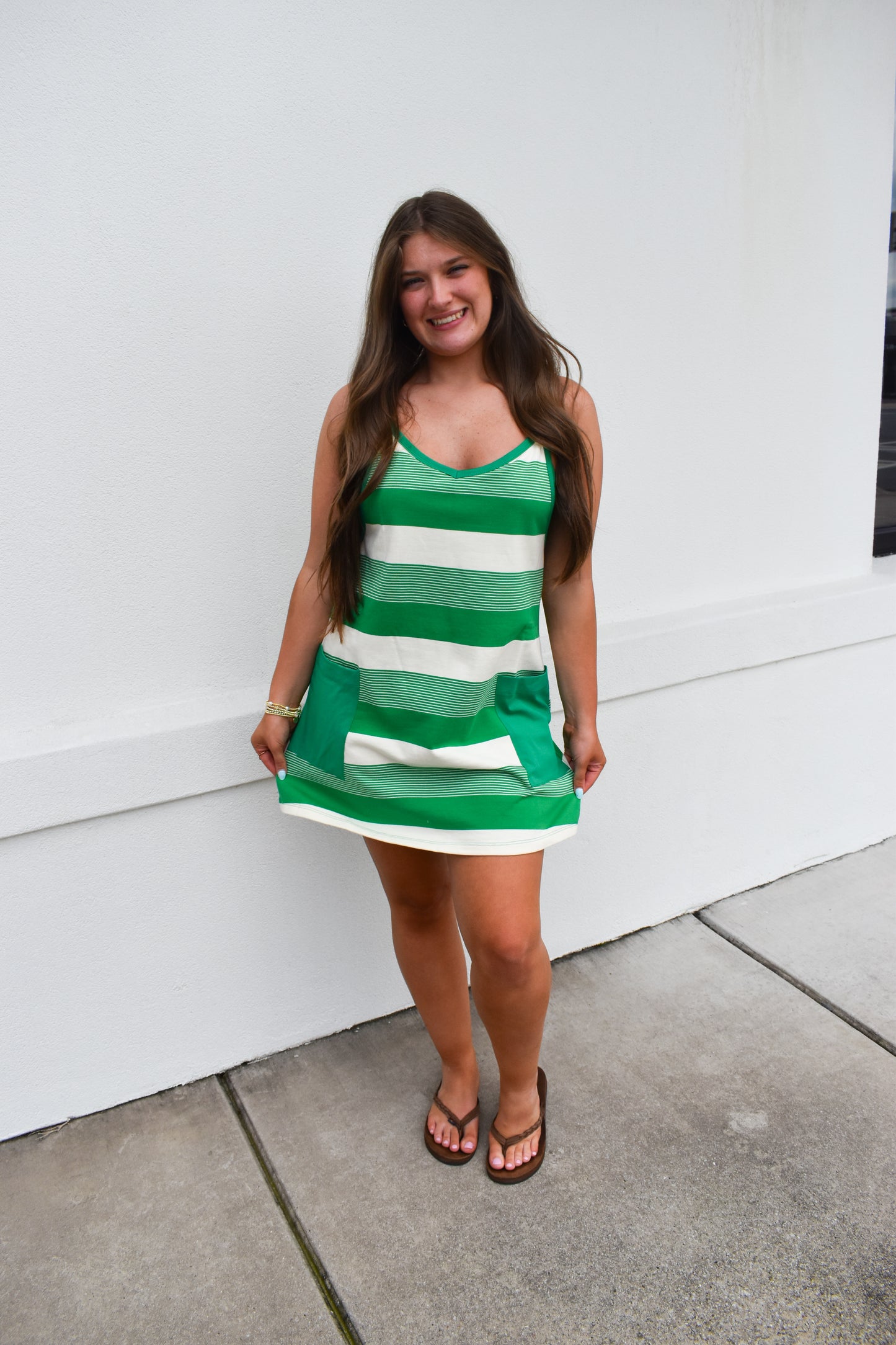 *Restock* Stripe Mini Dress W/ Built In Romper Lining: Green