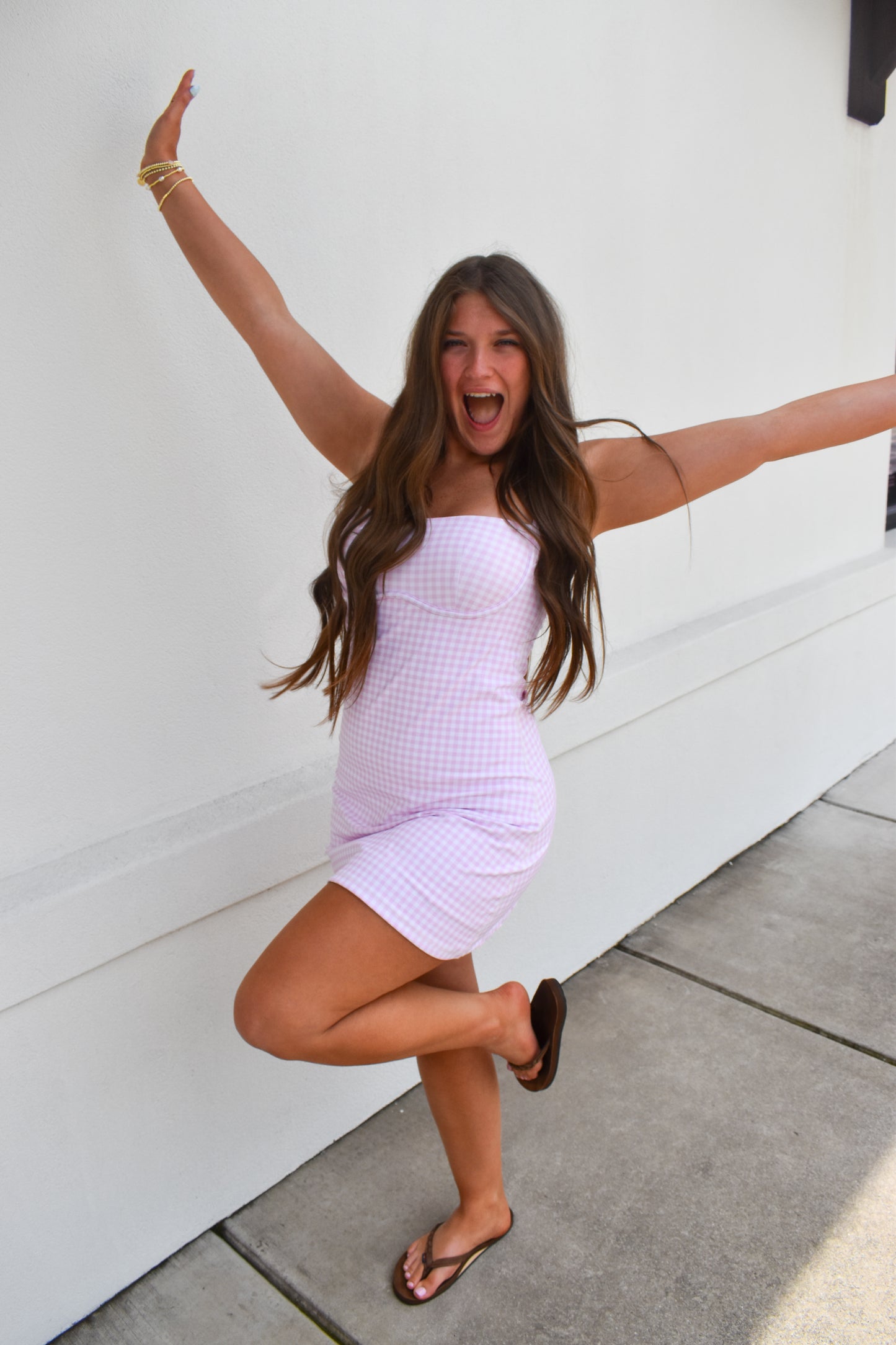 Gingham Sweetheart Dress: Pink