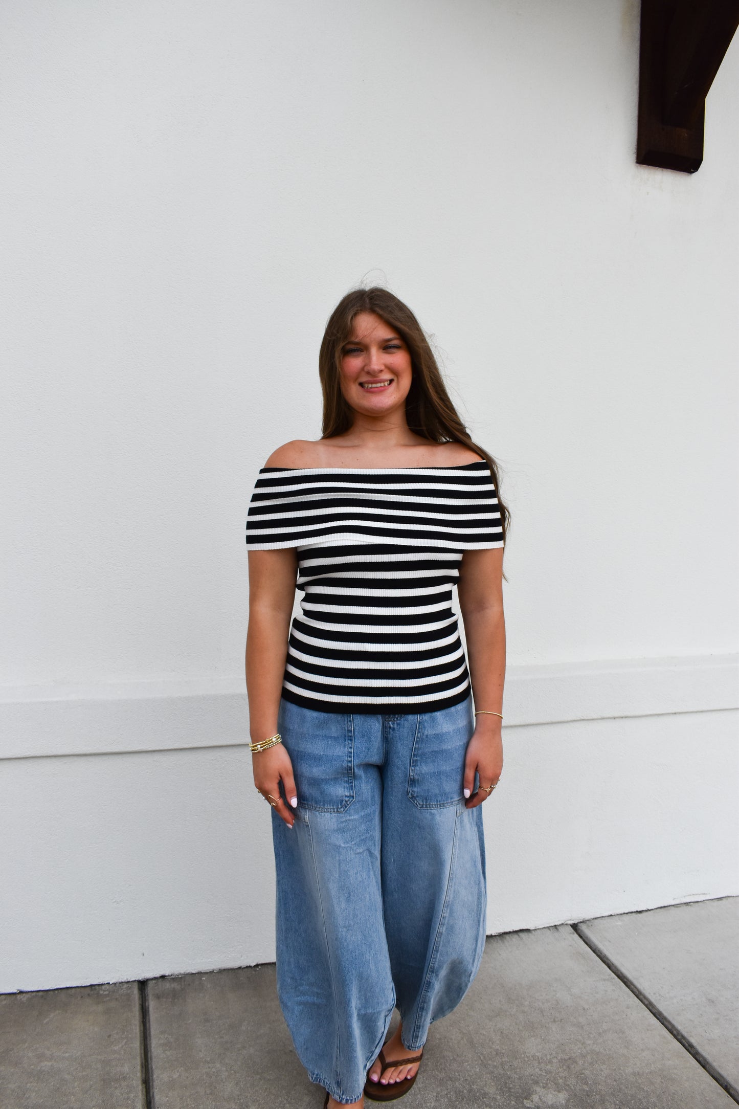 Striped Off The Shoulder Knit Top
