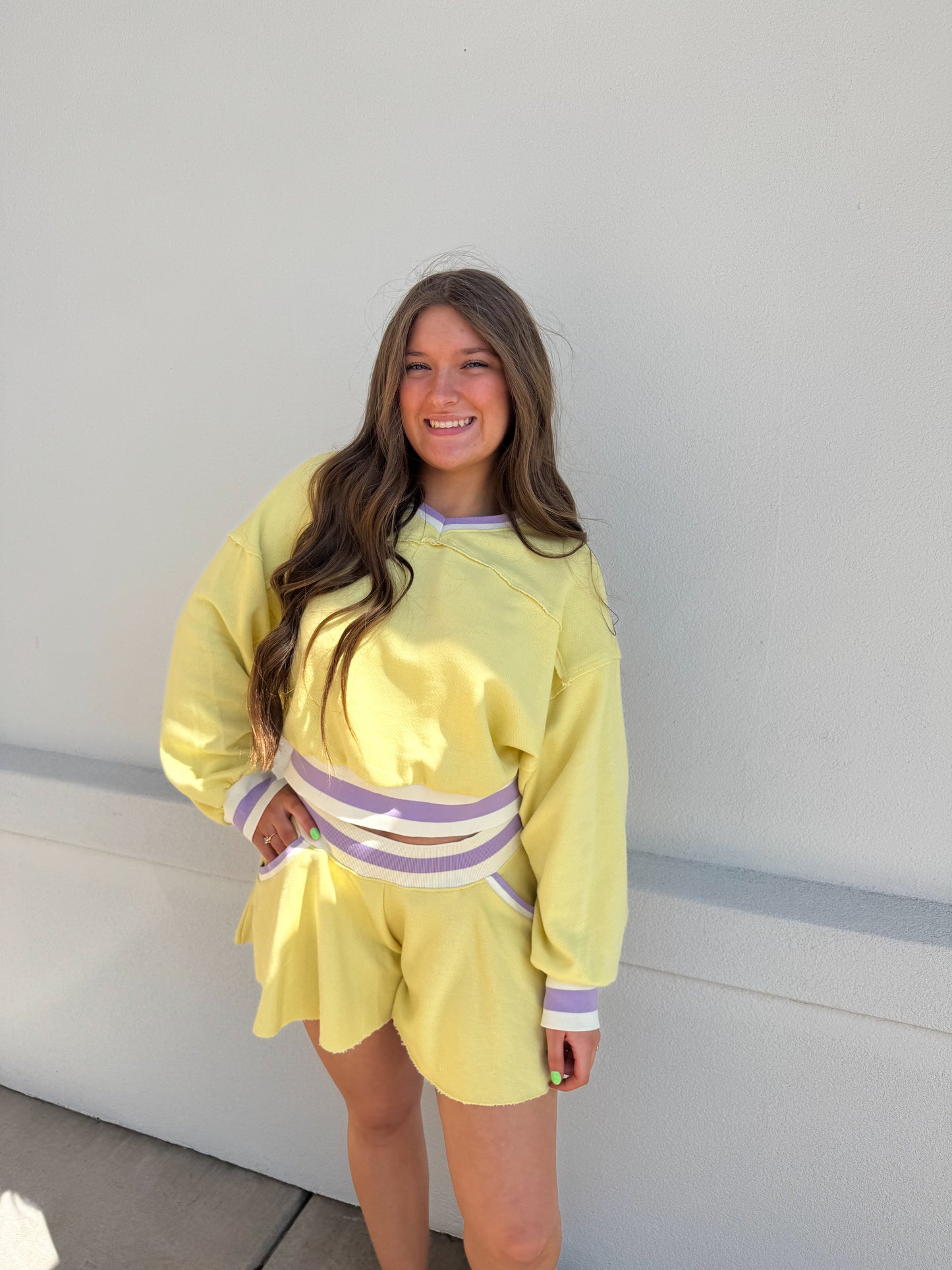 Stripe Elastic Banded Crop Sweatshirt
