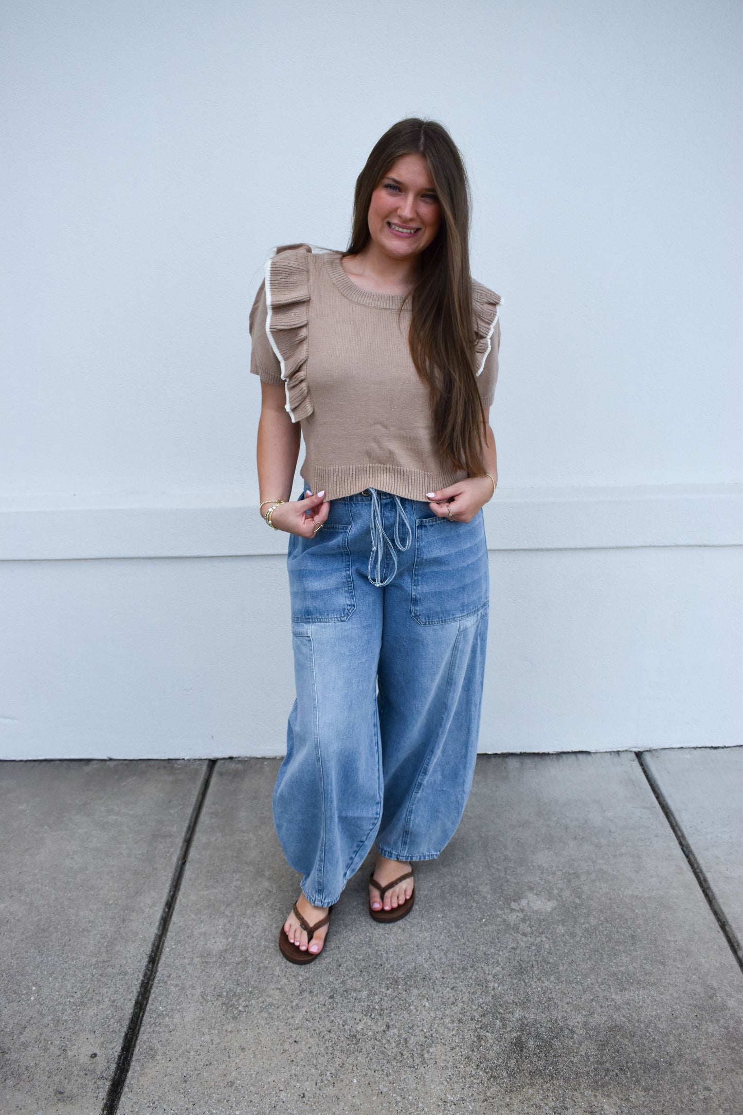 Cropped Sweater W/ Ruffles