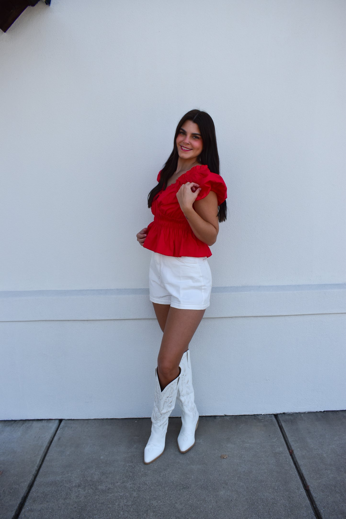 Poplin V Neck Ruffle Blouse