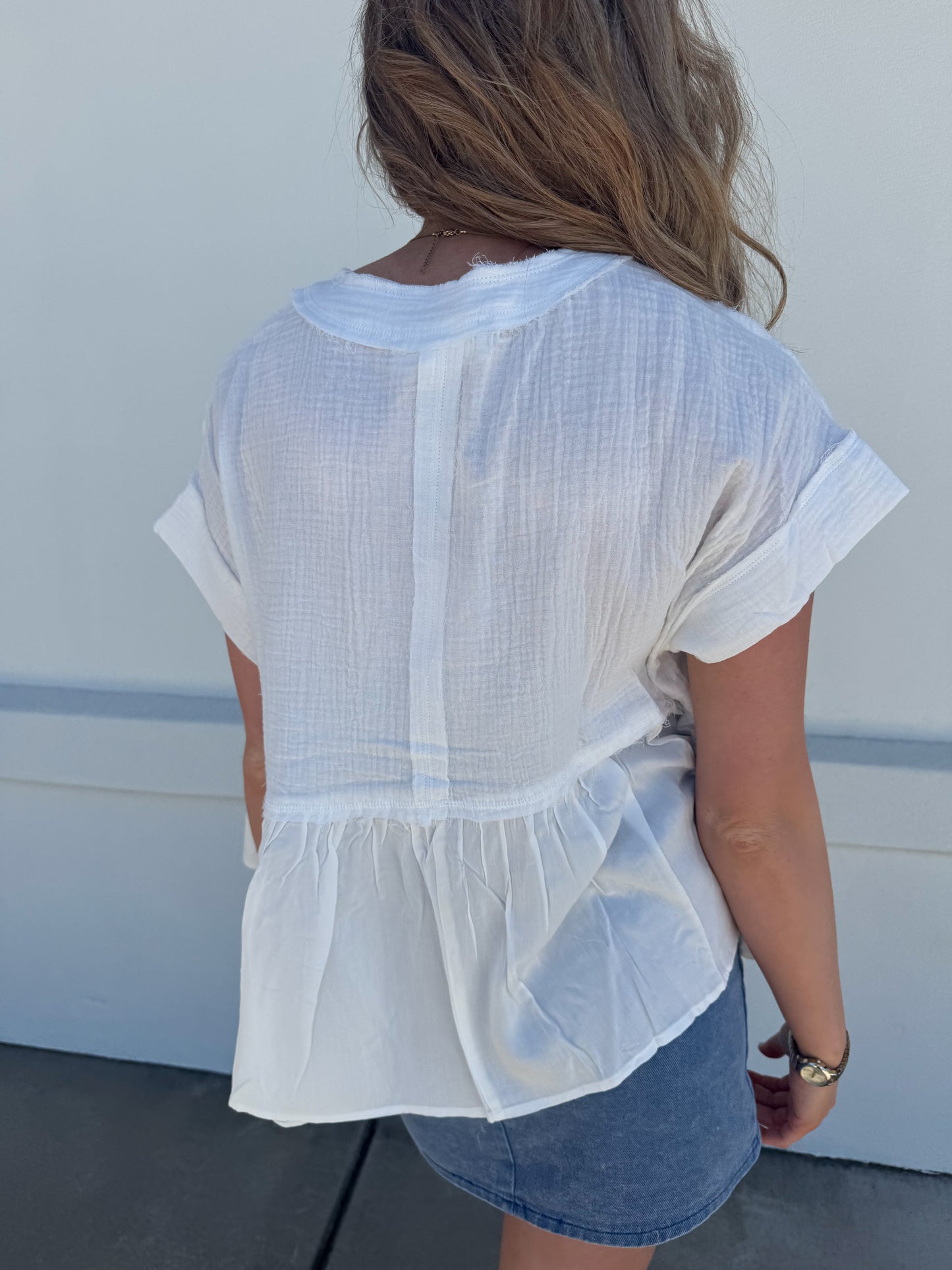 Raw Edge Ruffle Top