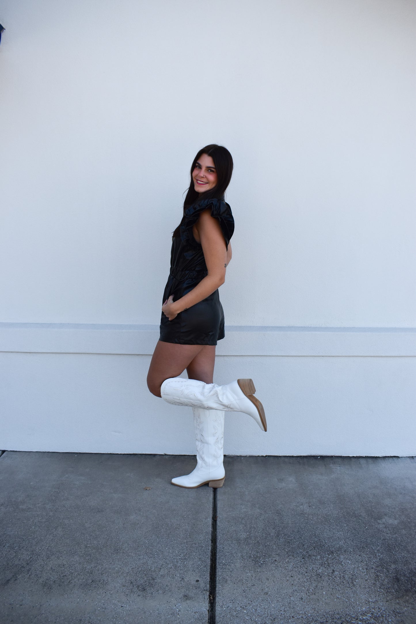 Liza Button Down Ruffle Romper