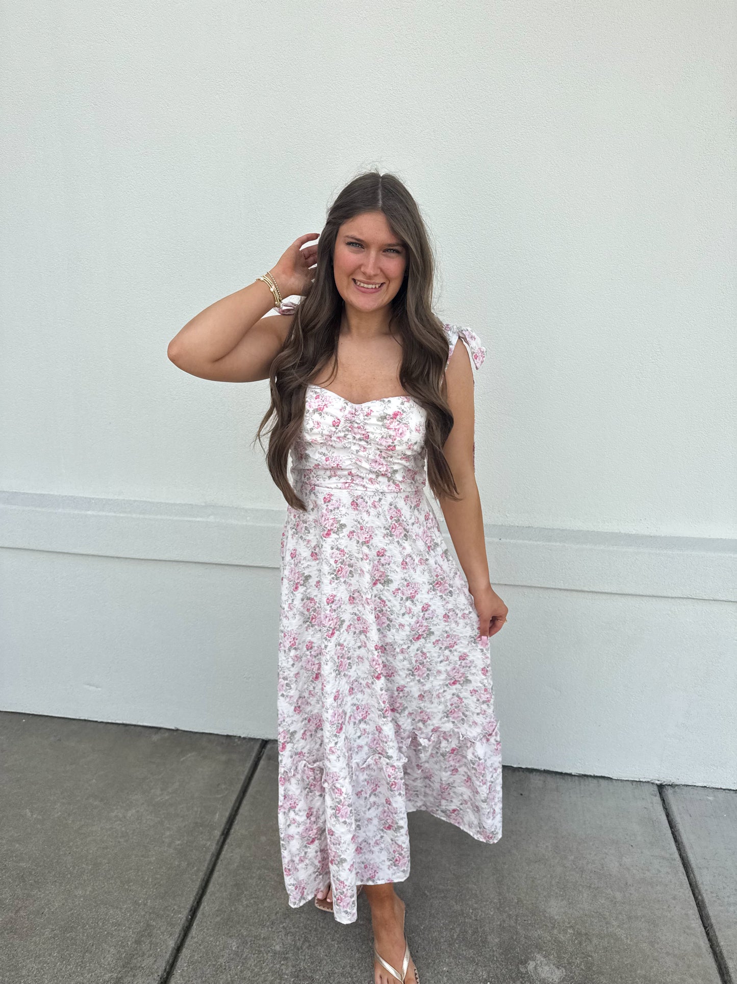 Tiffany Floral Ruched Detail Maxi Dress