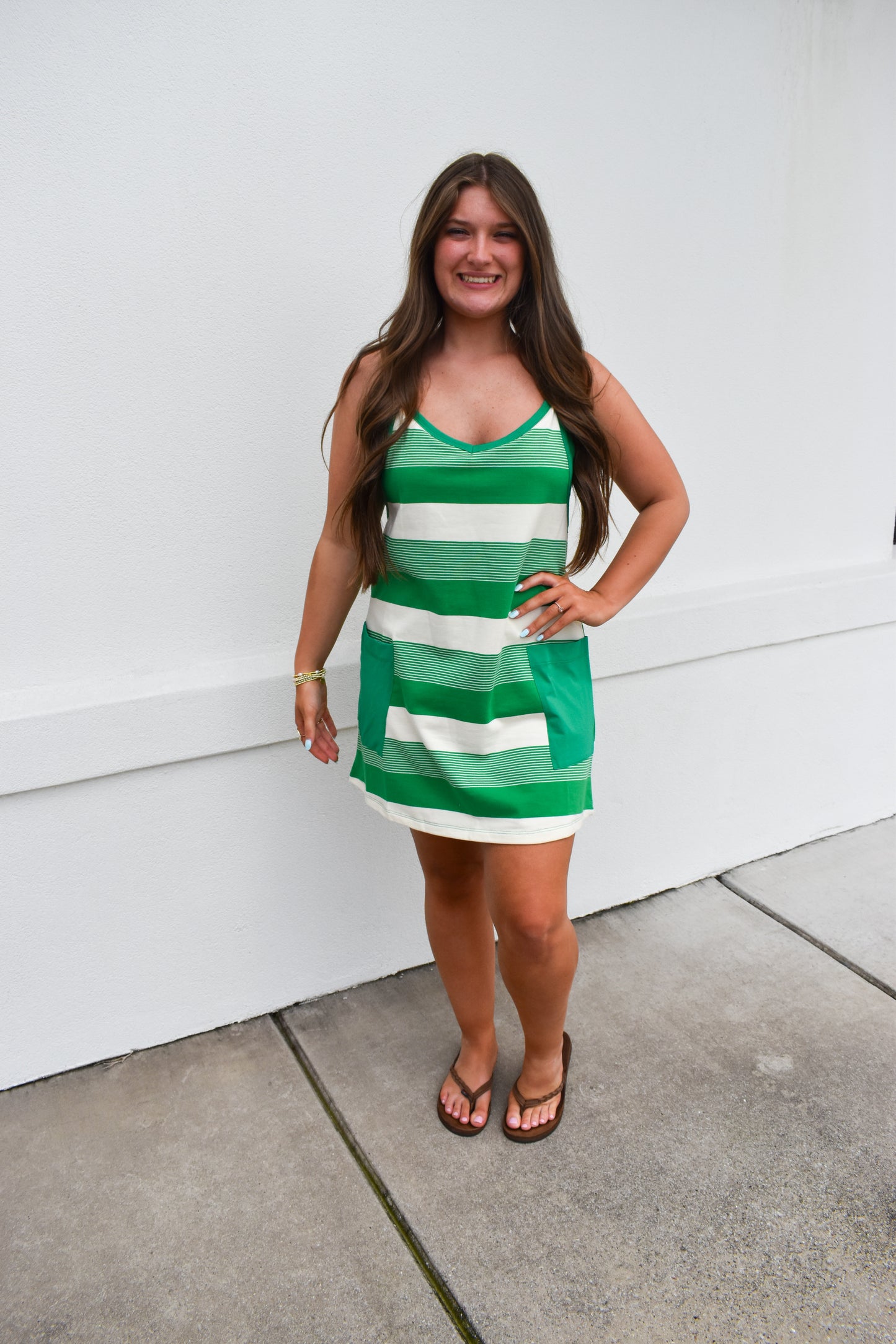 *Restock* Stripe Mini Dress W/ Built In Romper Lining: Green