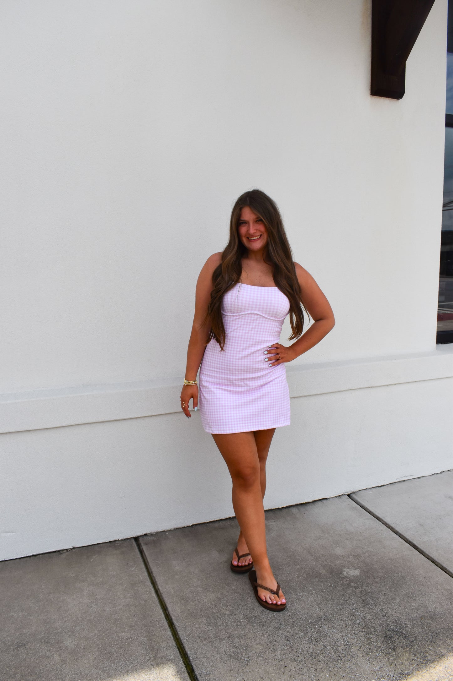 Gingham Sweetheart Dress: Pink