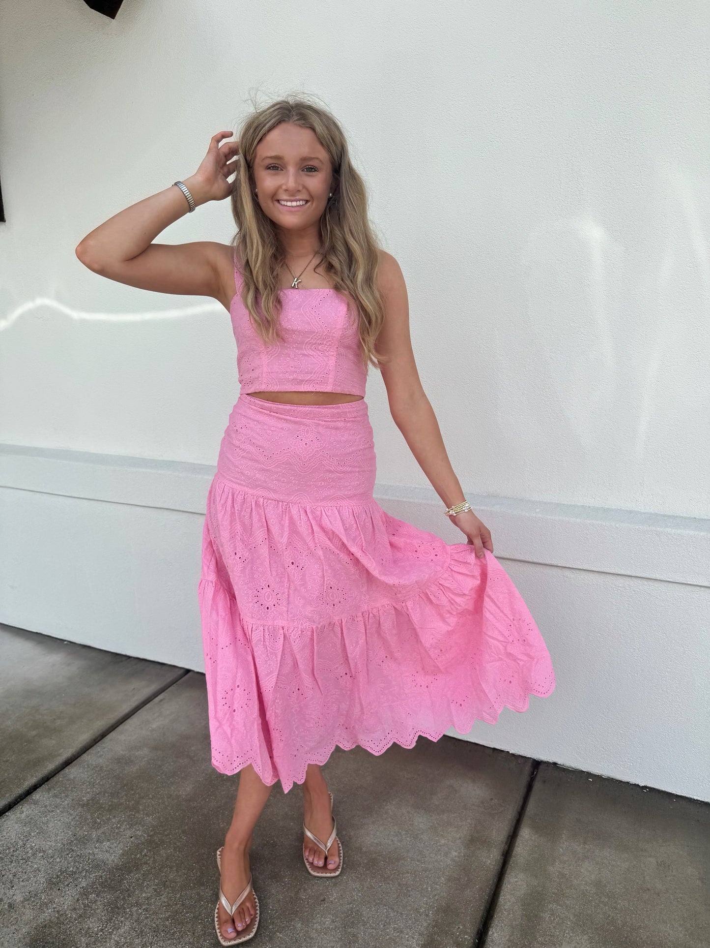 Embroidered Pattern Lier Midi Skirt