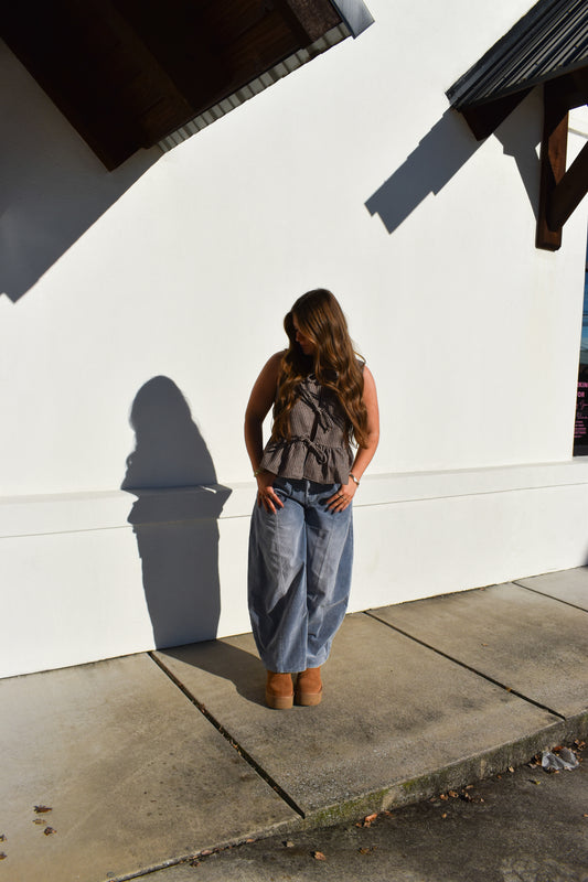 Waist Tie Corduroy Barrel Pants