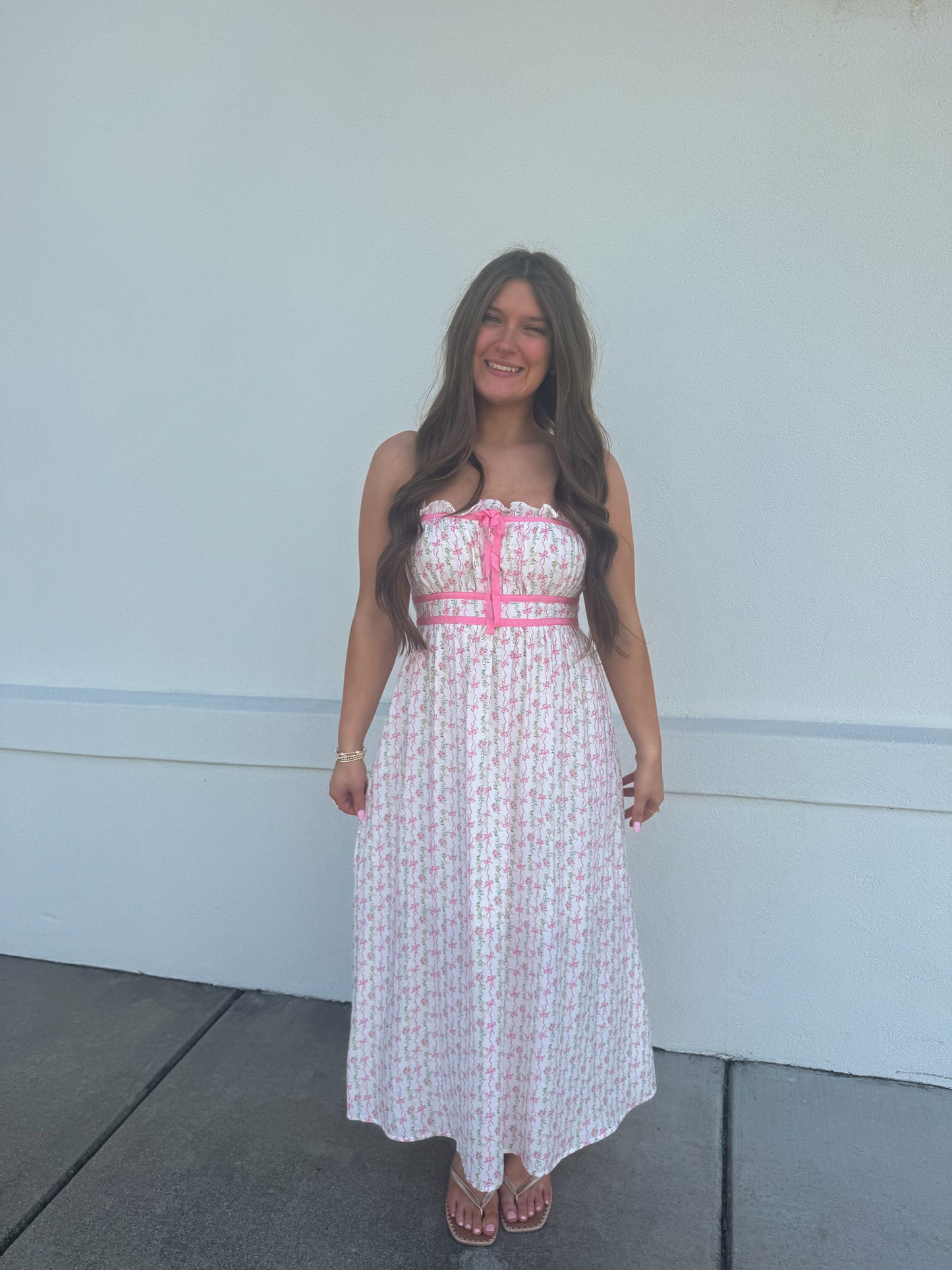 Bow Pattern Pink Detail Dress