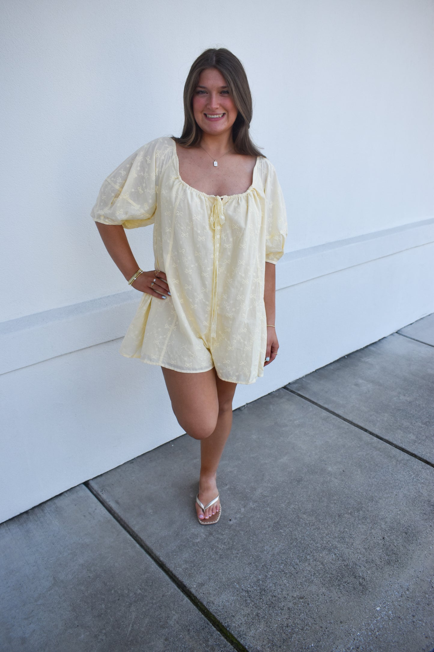 Olivia Bow Eyelet Romper