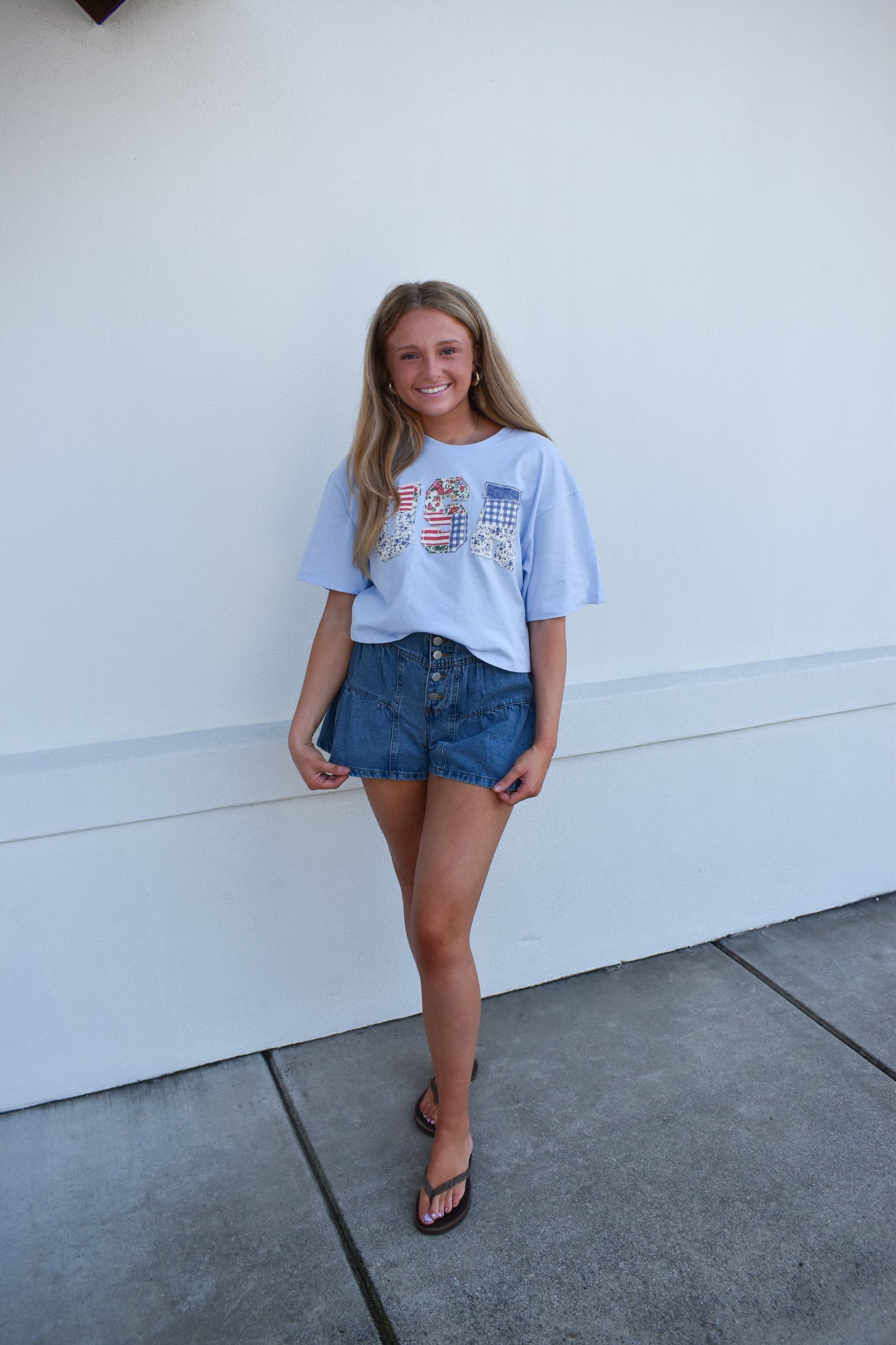 USA Patchwork Crop Top: Blue