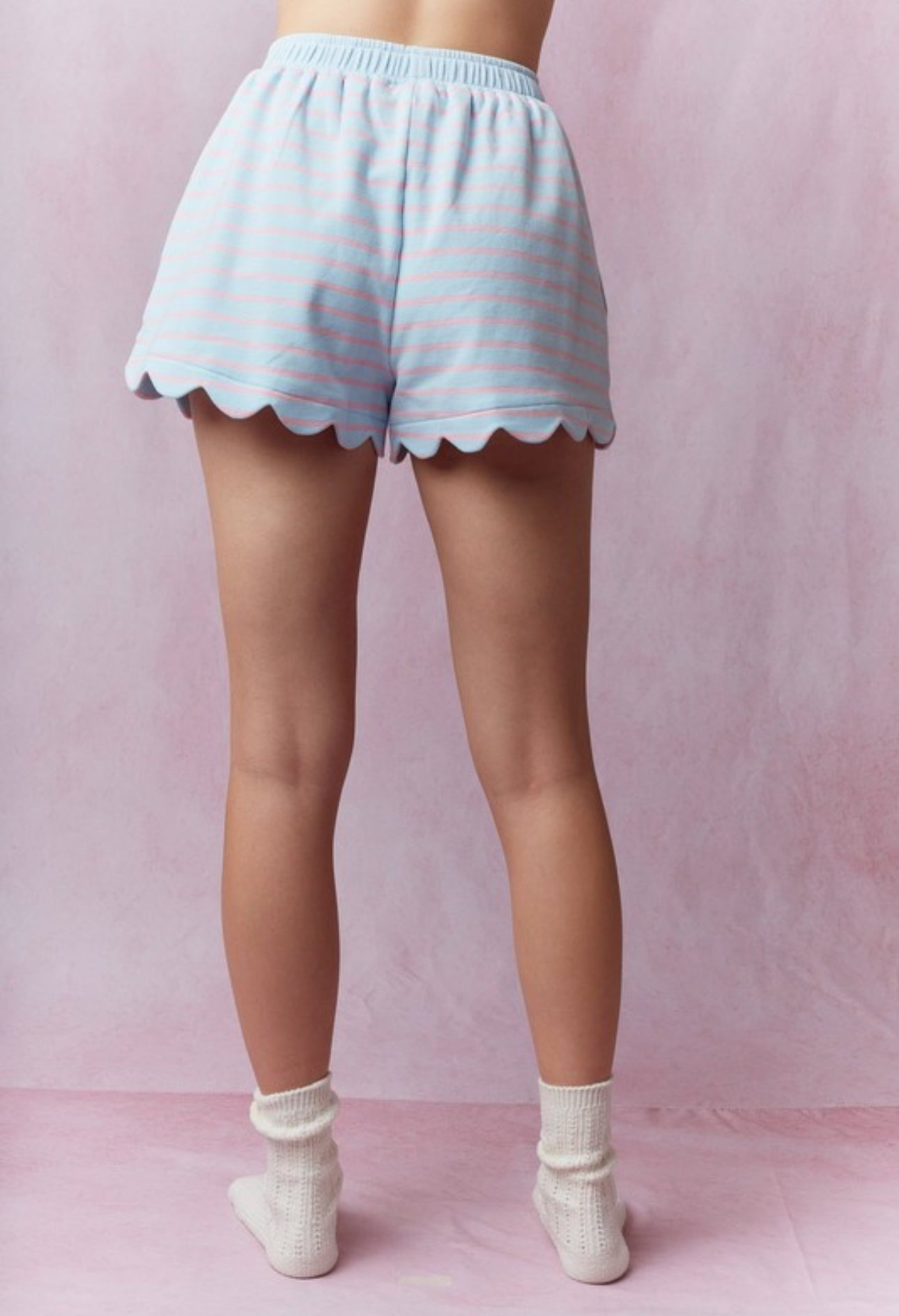 Stripe French Terry Scallop Shorts