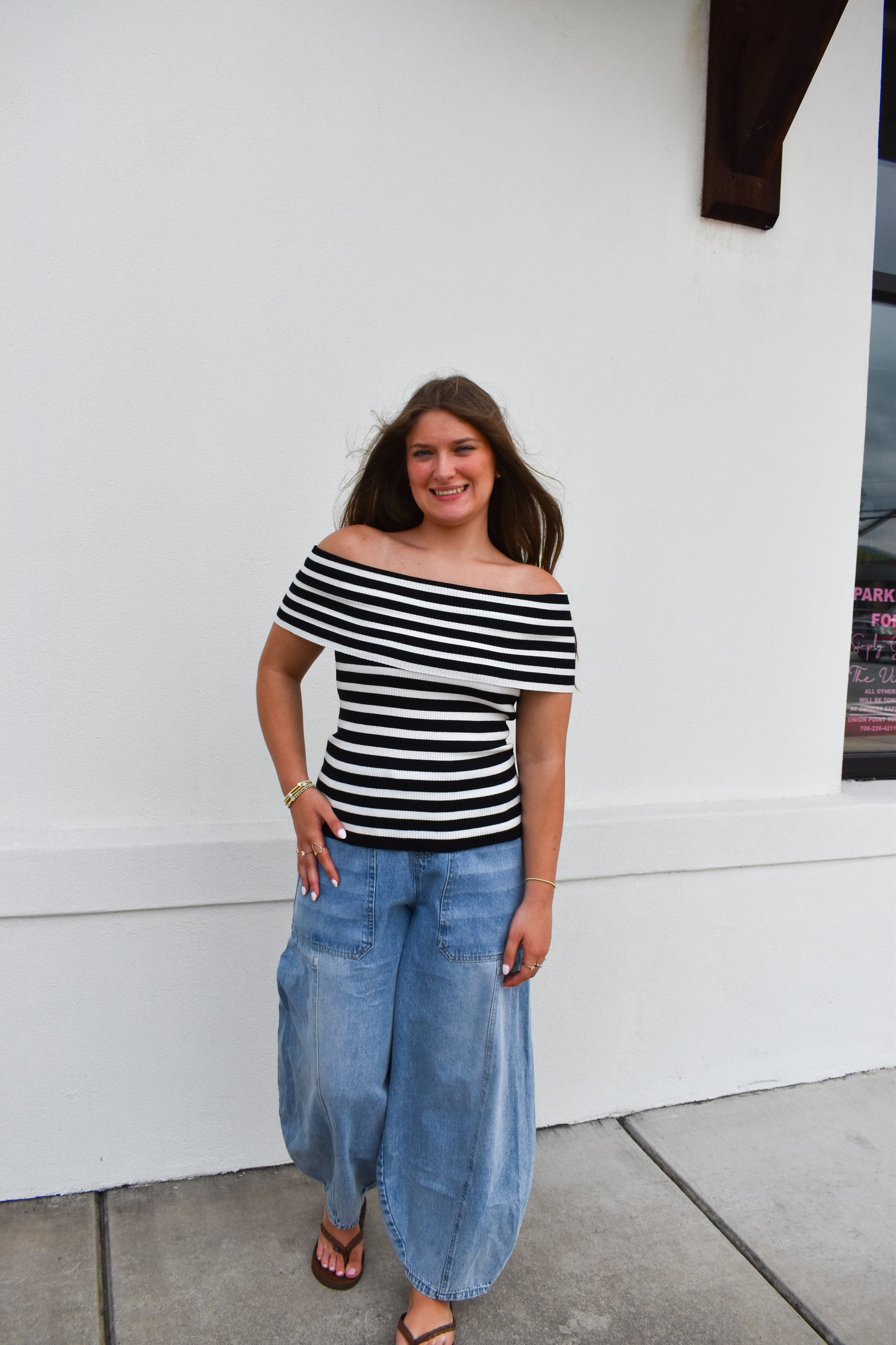 Striped Off The Shoulder Knit Top