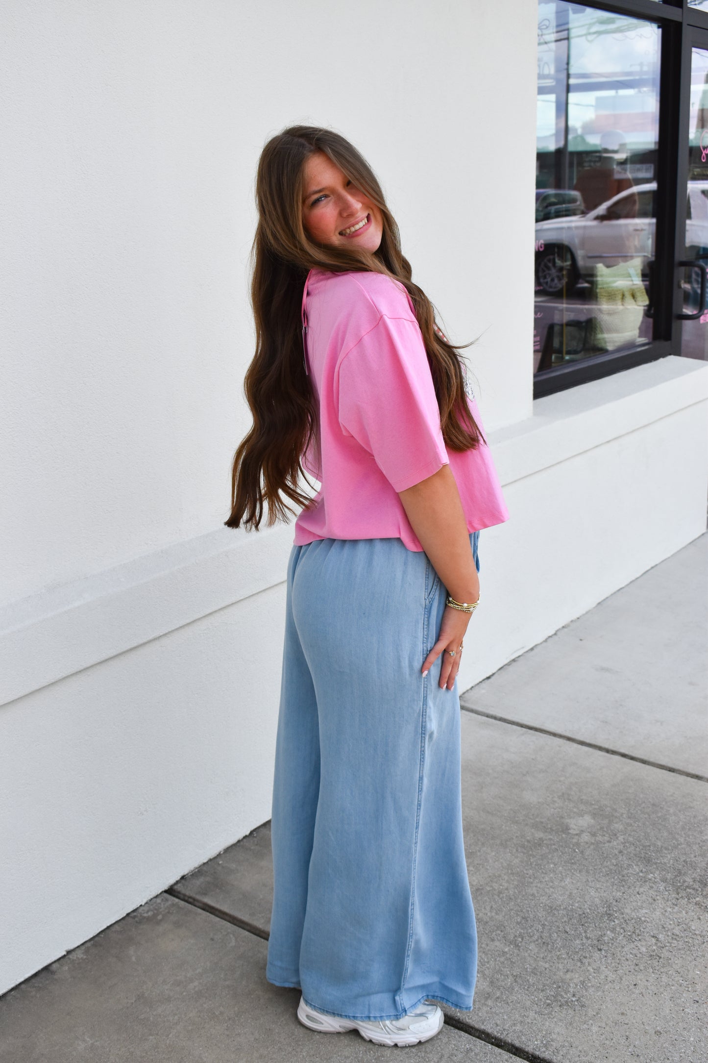 Light Denim Flowy Tie Pants