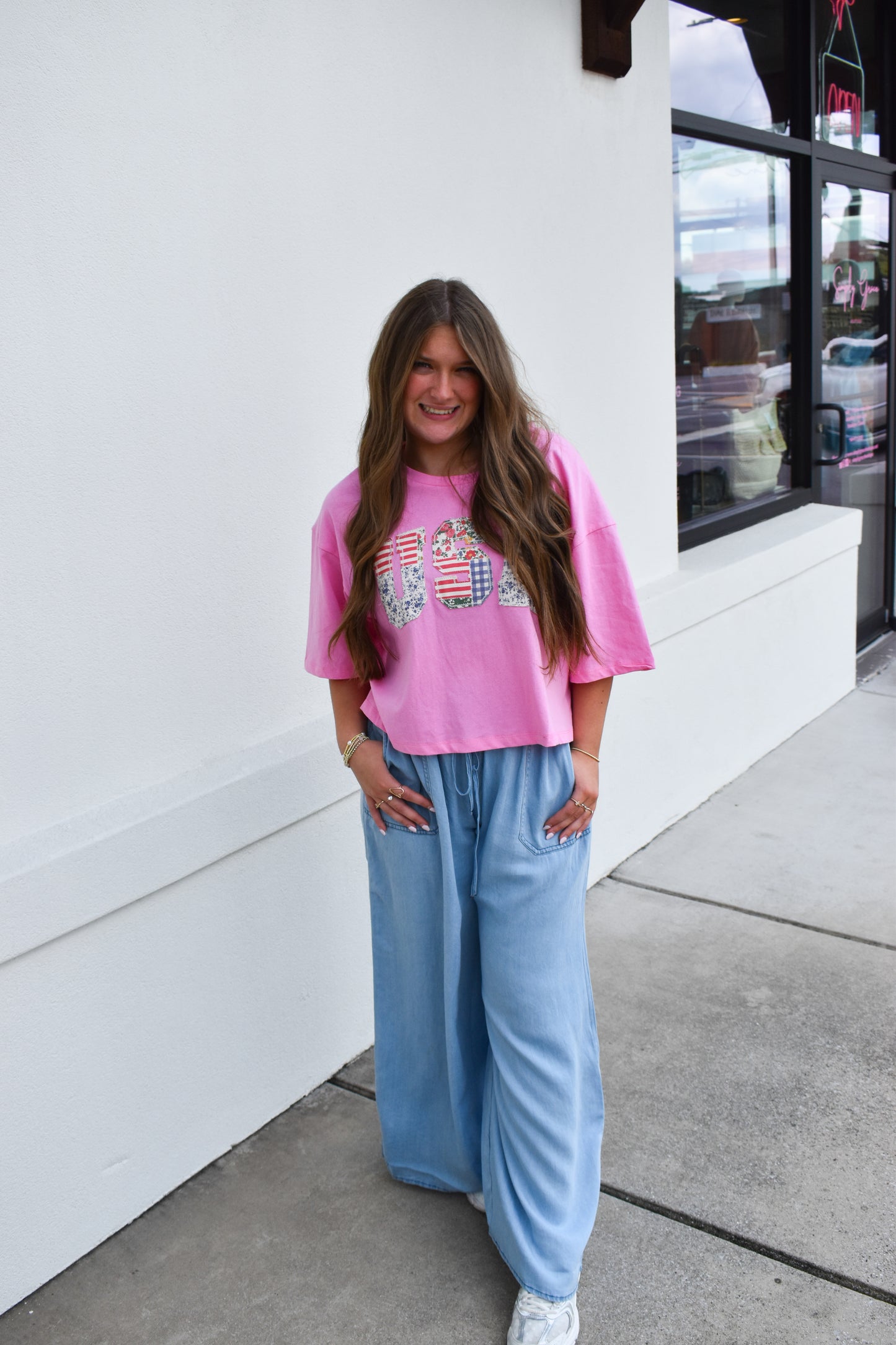 Light Denim Flowy Tie Pants