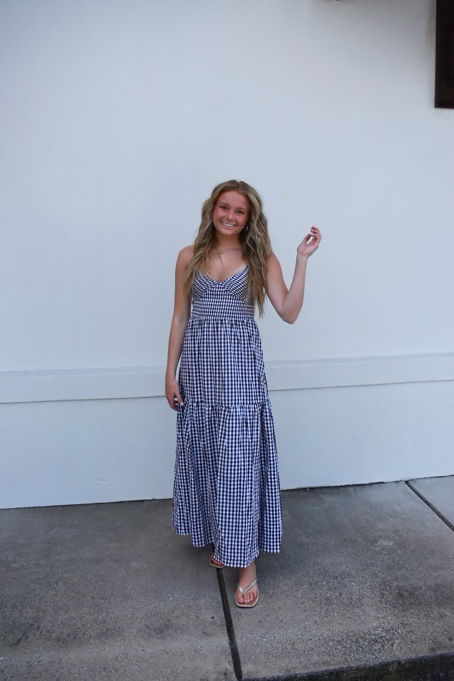 Checkered Print Cross Back Maxi Dress
