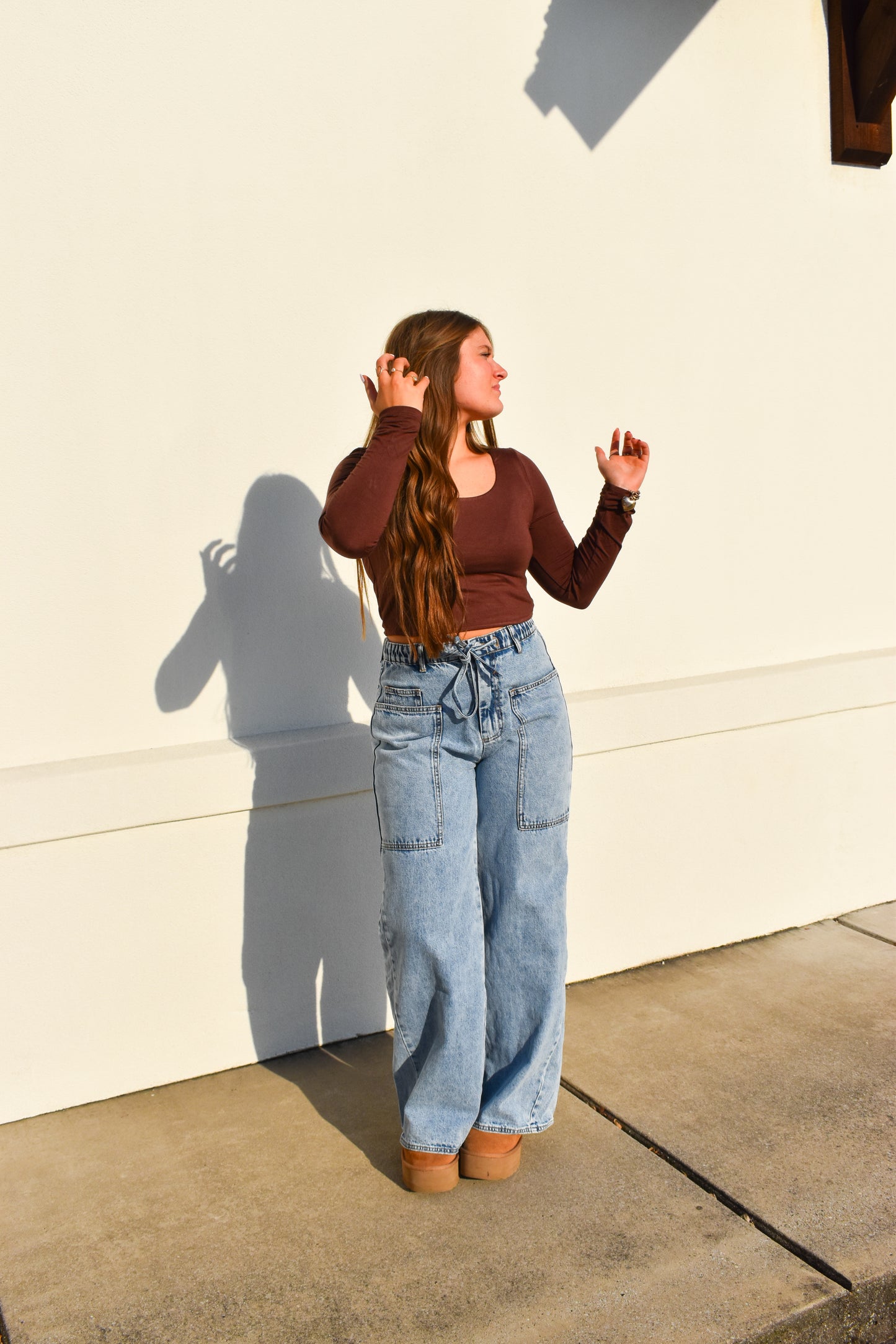 Basic Long Sleeve Scoop Neck: Brown