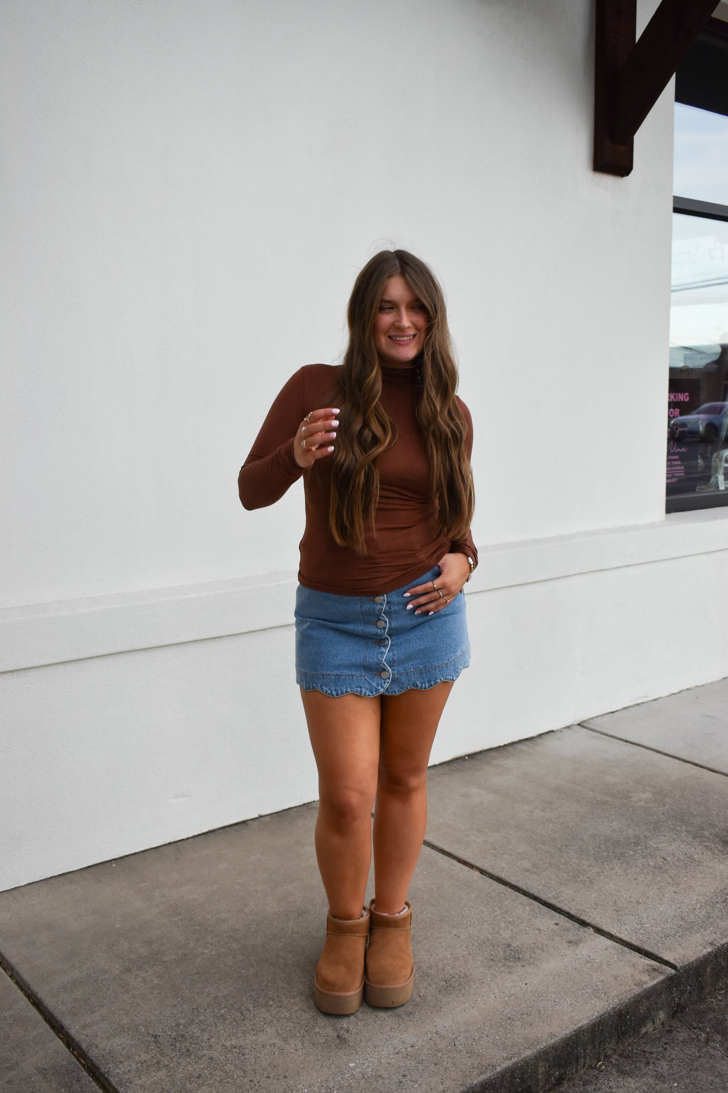 Basic Long Sleeve Turtle Neck: Brown