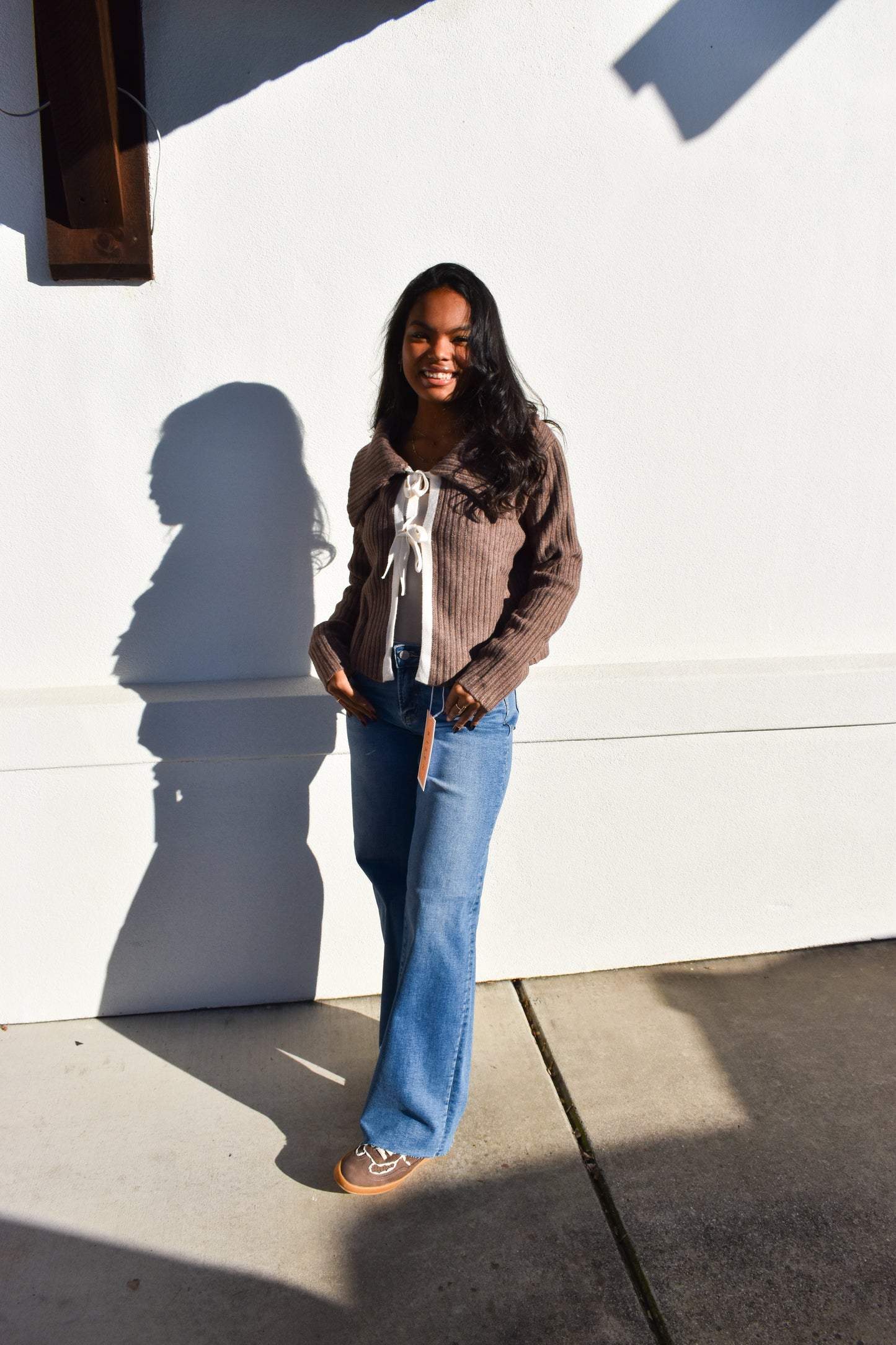 Cable Knit Bow Tie-Front Cardigan