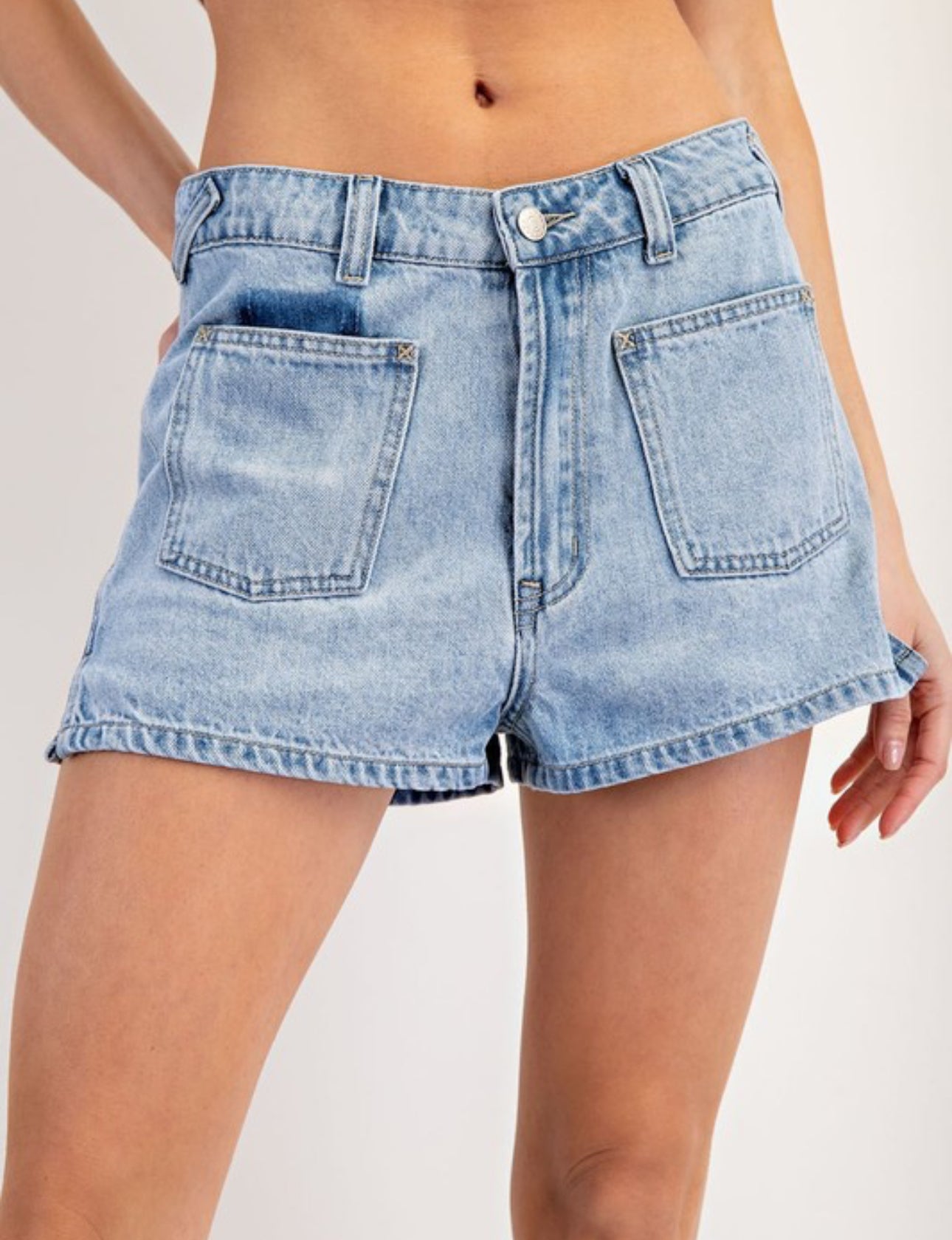 Mineral Washed Front Pocket Denim Shorts