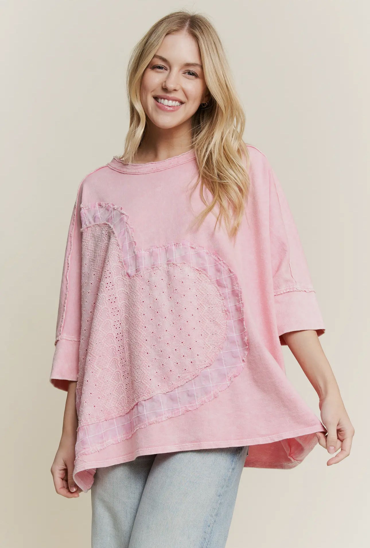 Mineral Wash Heart Patched Shirt