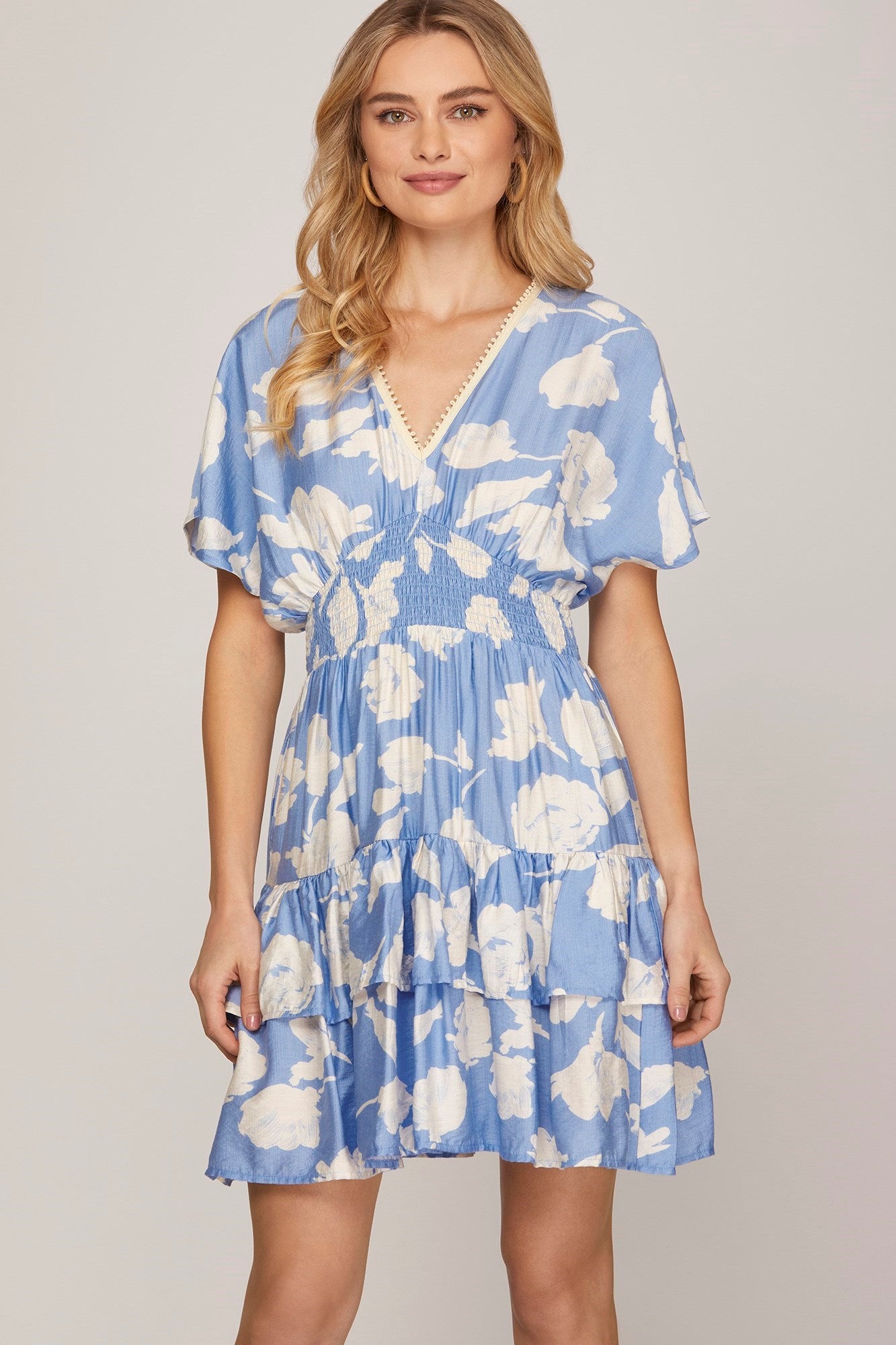 Waist Smocking Tiered Dress