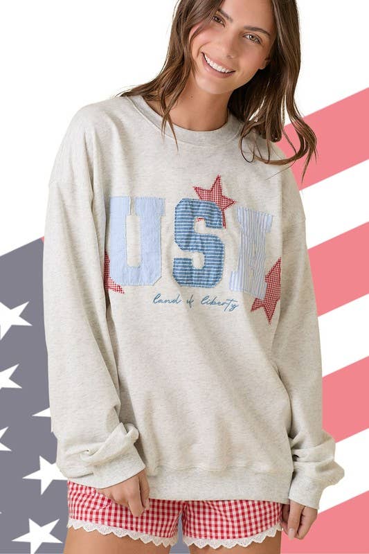 *Restock* USA Patchwork Crewneck: Grey