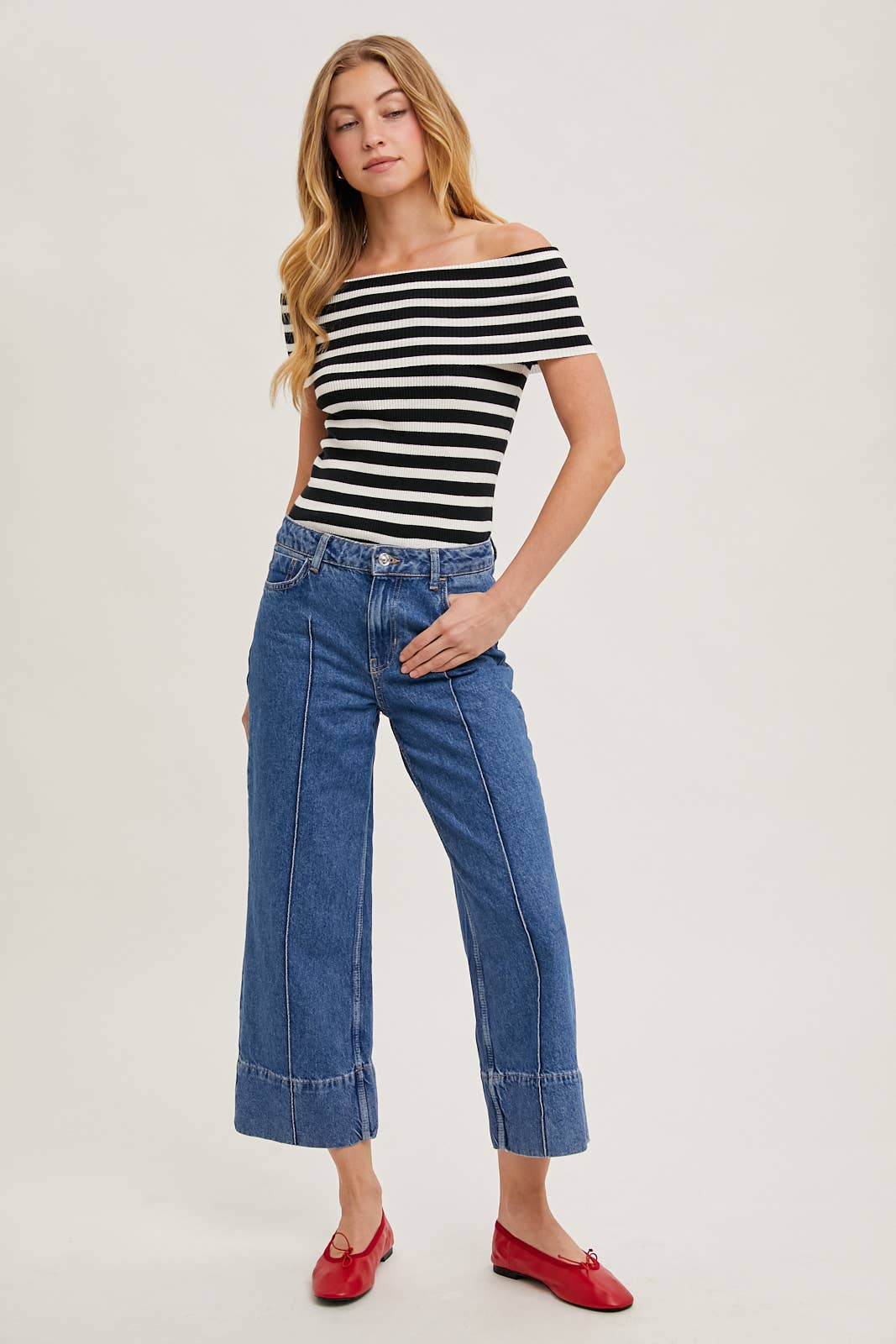 Striped Off The Shoulder Knit Top