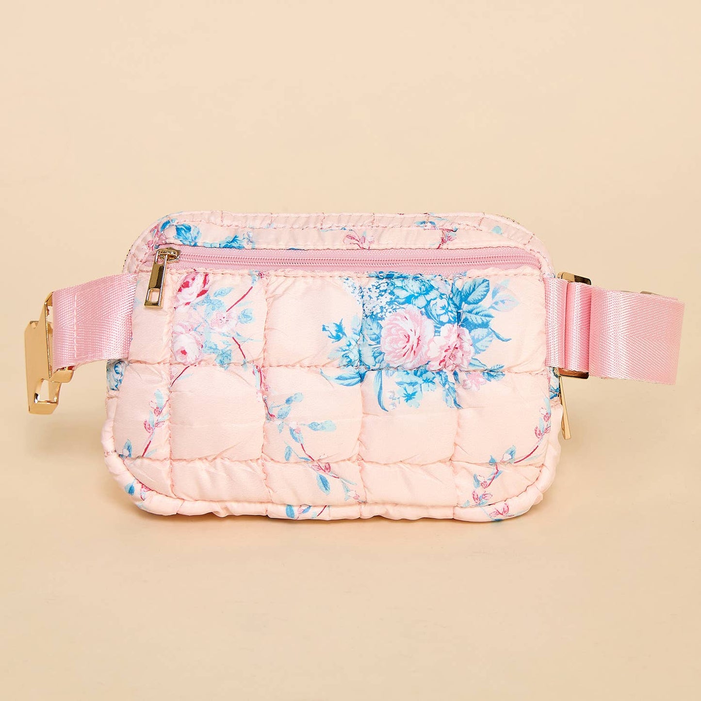 Pink and Gold Floral Quilted Belt Bag